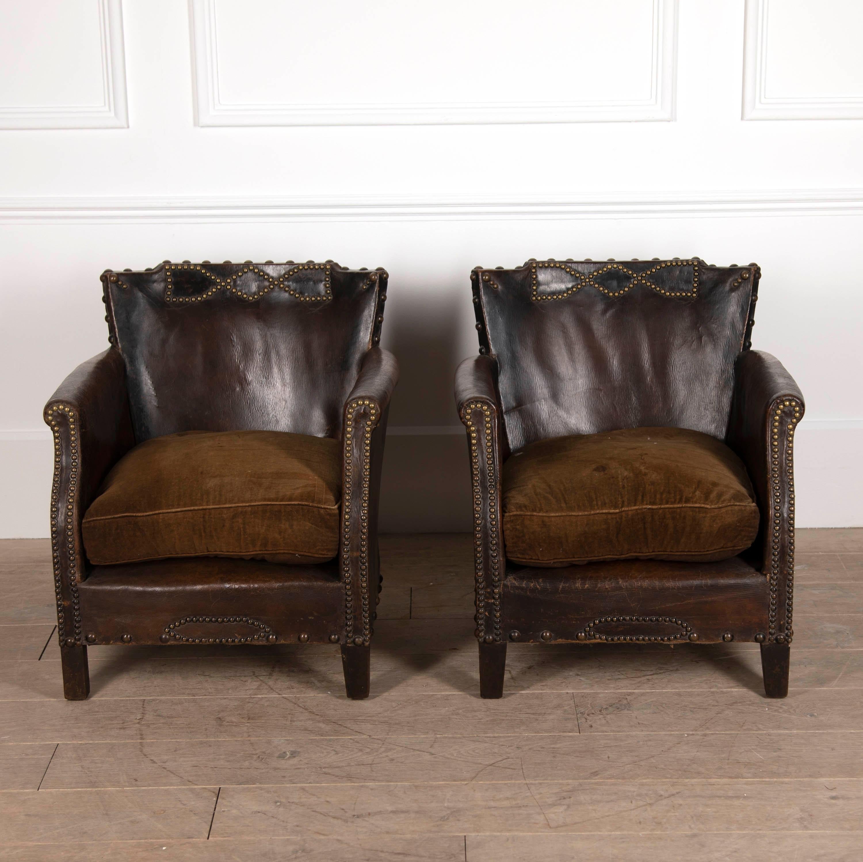 Pair of Petite 20th Century French Club Chairs 5