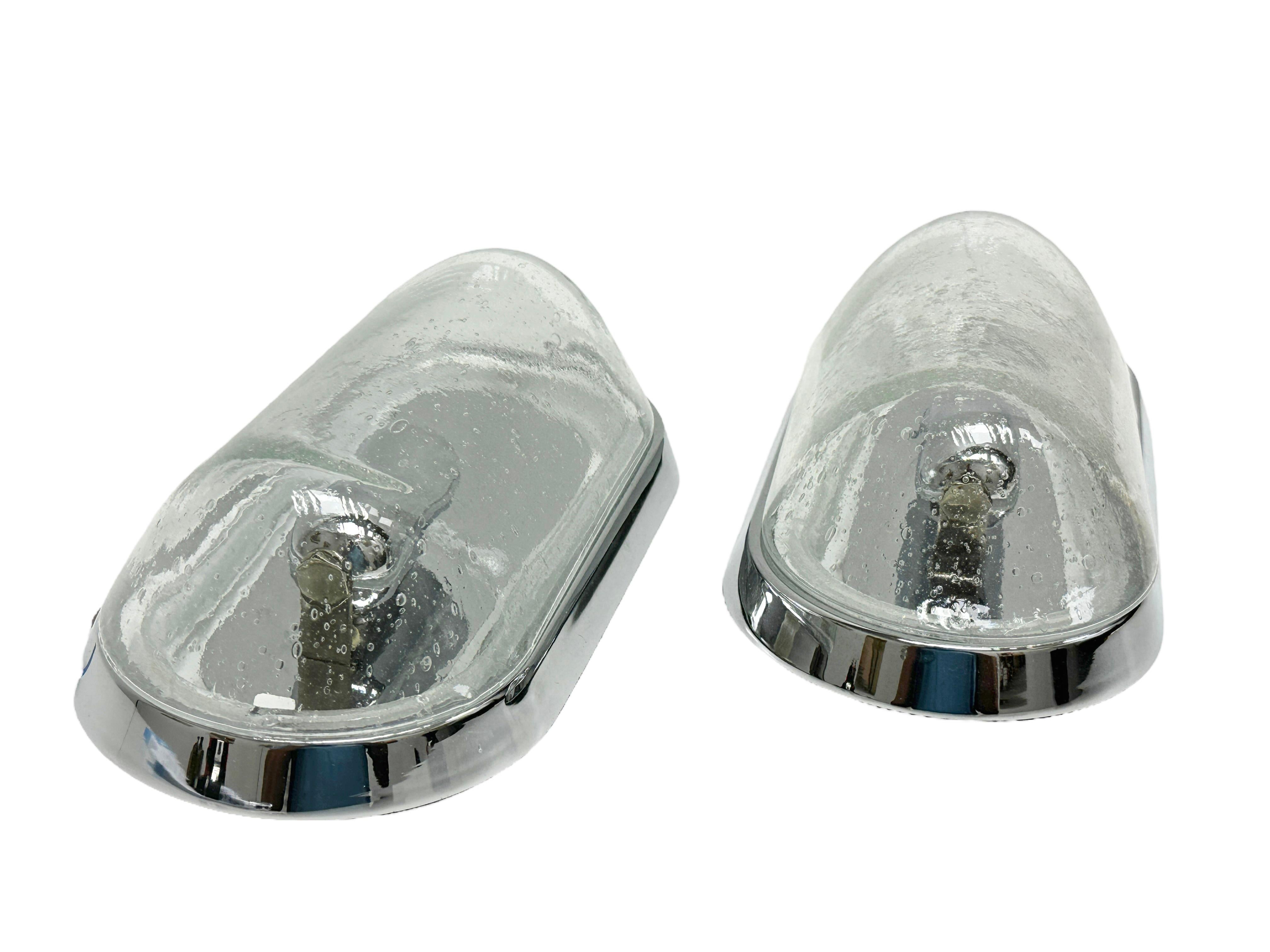 Pair of Petite Air Bubble Glass & Chrome Hillebrand Sconces Midcentury, 1960s For Sale 1