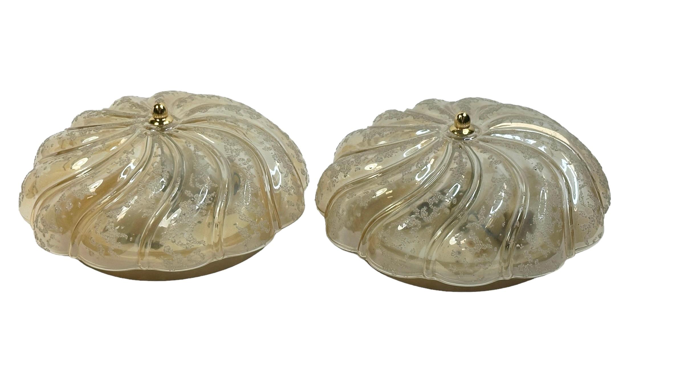 Pair of Petite Amber Glass Flushmount Ceiling Light Guro Leuchten, Germany 1960s In Good Condition For Sale In Nuernberg, DE