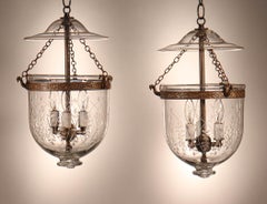 Pair of Petite Antique Bell Jar Lanterns with Wheat Etching