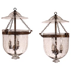 Pair of Petite Antique Bell Jar Lanterns with Wheat Etching