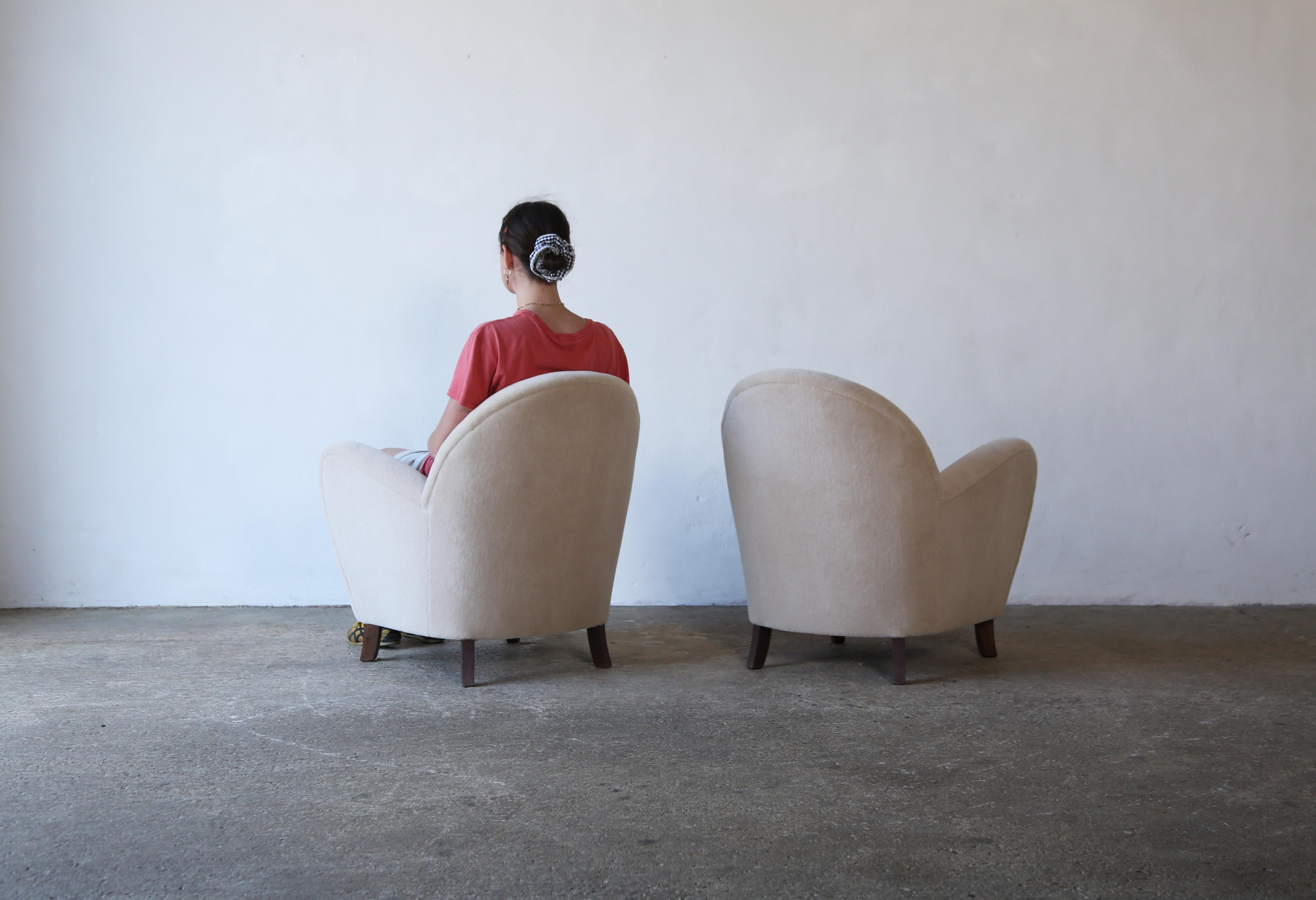 Pair of Charming Armchairs, Upholstered in Pure Alpaca For Sale 7