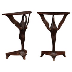 Pair of Petite Art Nouveau Swan Console Tables, 20th Century