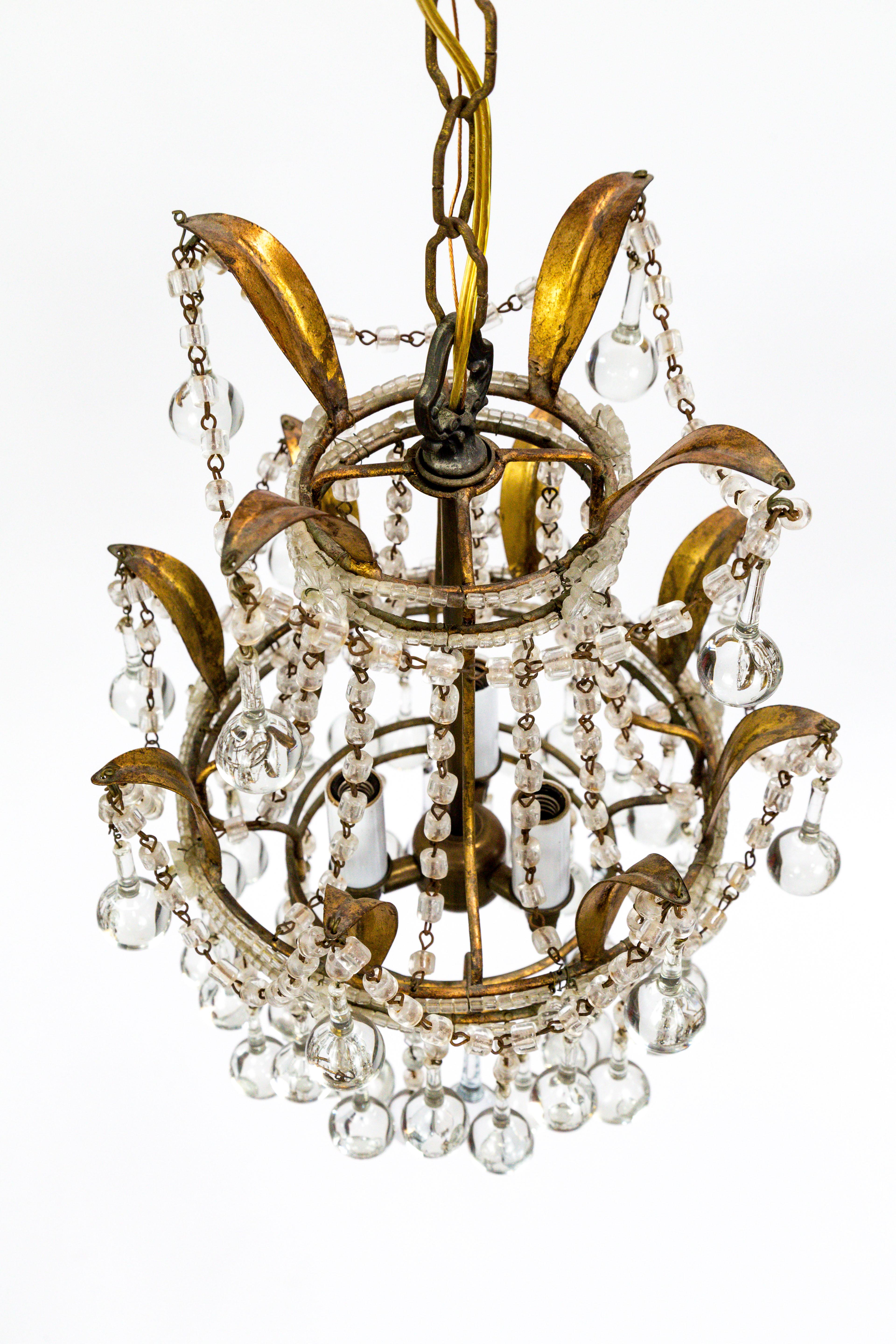 Pair of Petite Beaded and Drop Crystal Chandeliers In Good Condition In San Francisco, CA