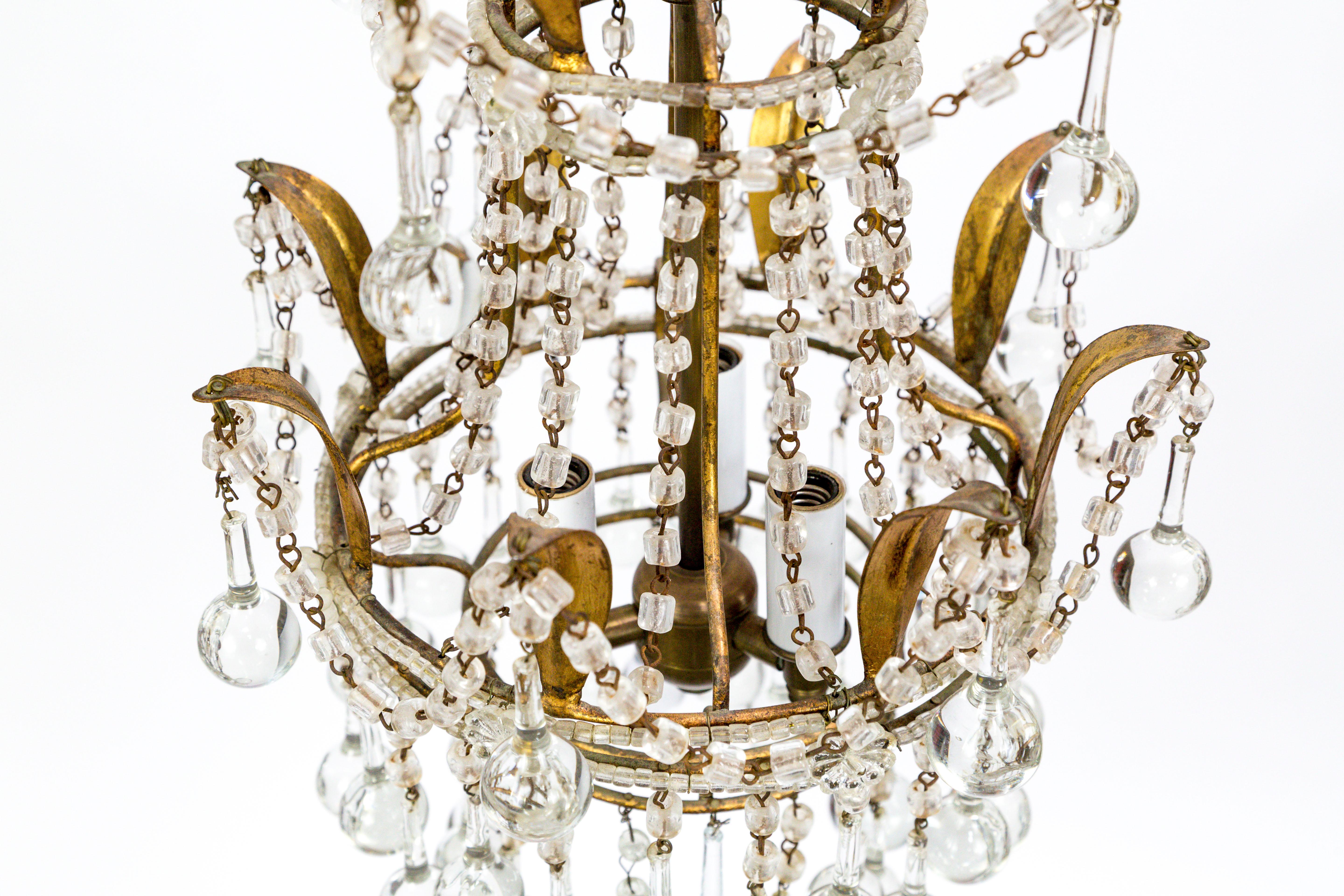 Early 20th Century Pair of Petite Beaded and Drop Crystal Chandeliers