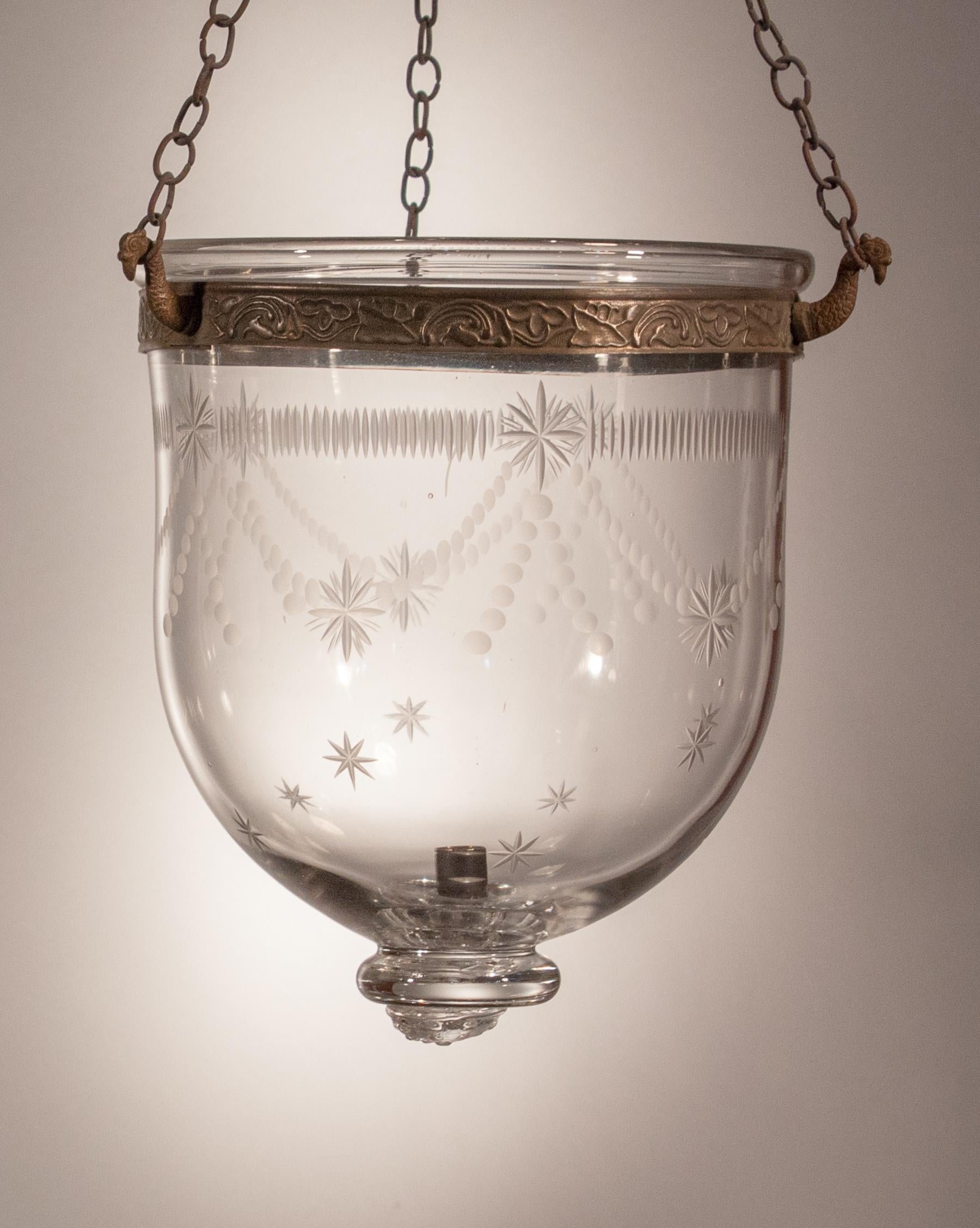 Pair of Petite Bell Jar Lanterns with Federal Etching 5