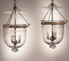 Pair of Petite Bell Jar Lanterns with Federal Etching