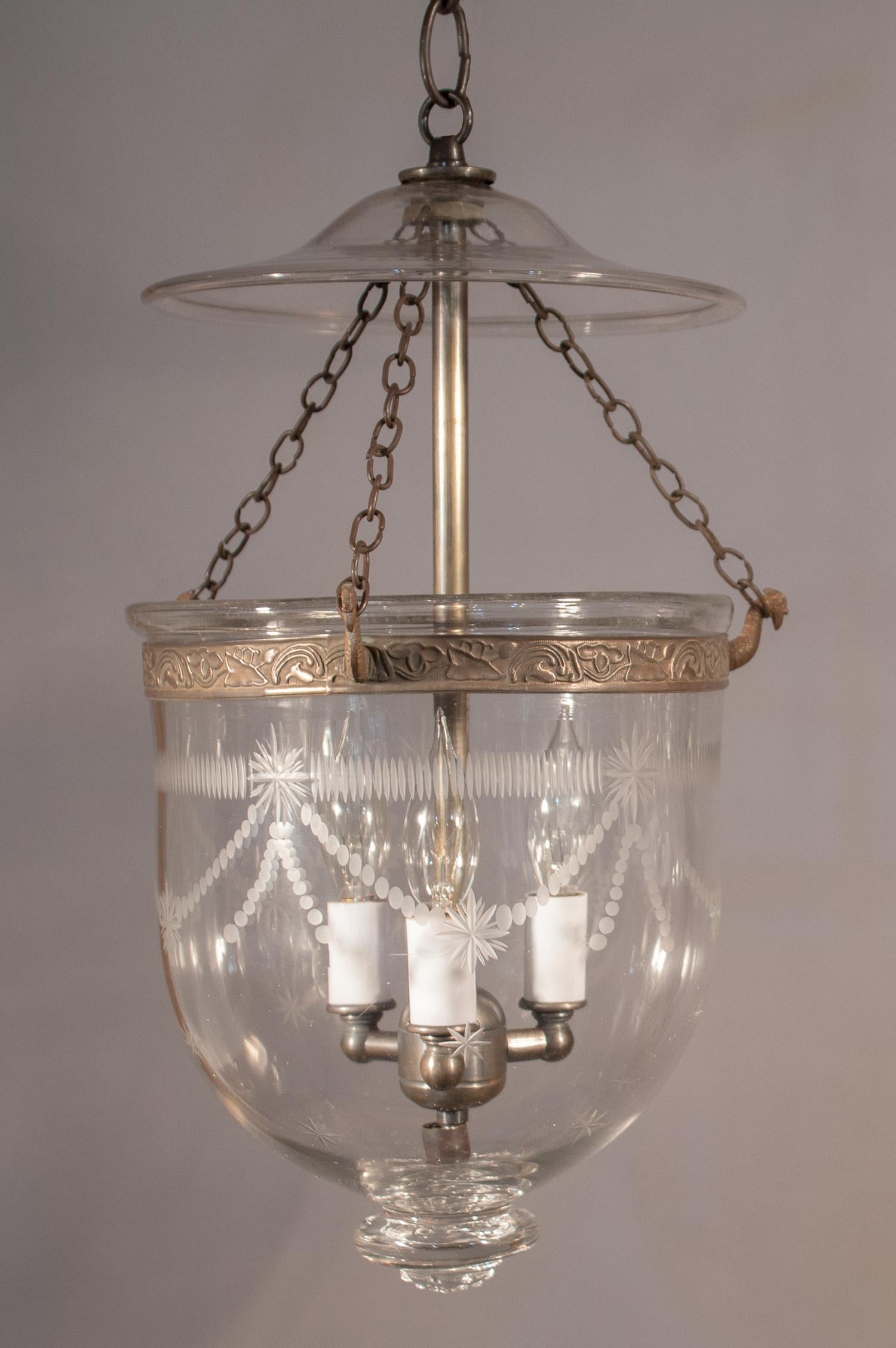 19th Century Pair of Petite Bell Jar Lanterns with Federal Etching