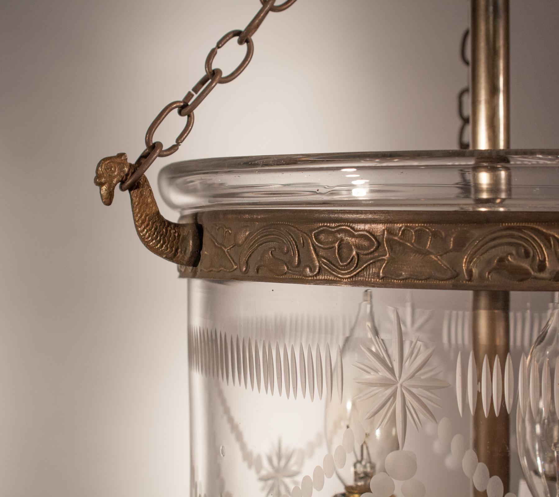 Pair of Petite Bell Jar Lanterns with Federal Etching 1