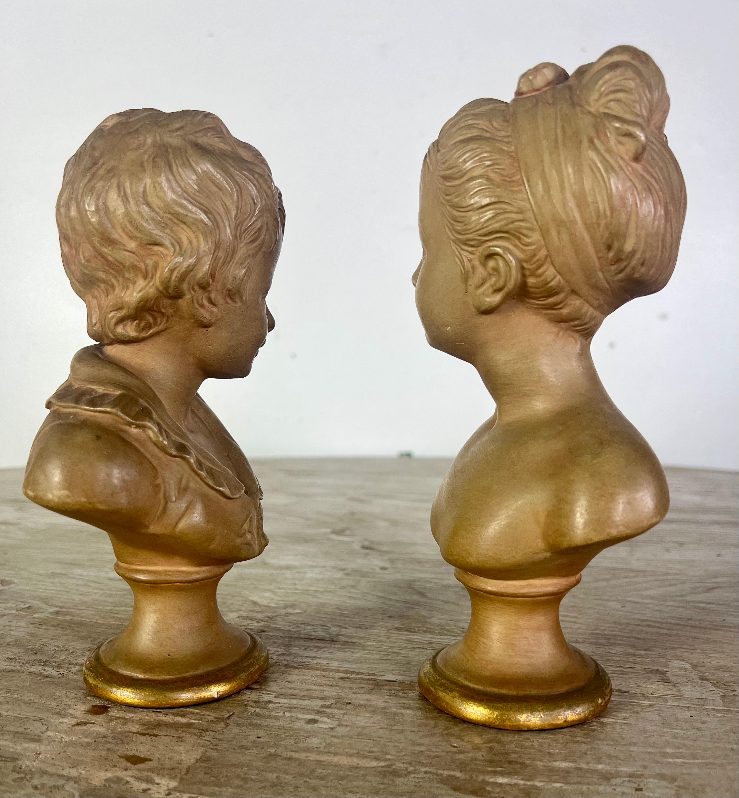 Neoclassical Pair of Petite Borghese Terra Cotta Busts C. 1960's For Sale