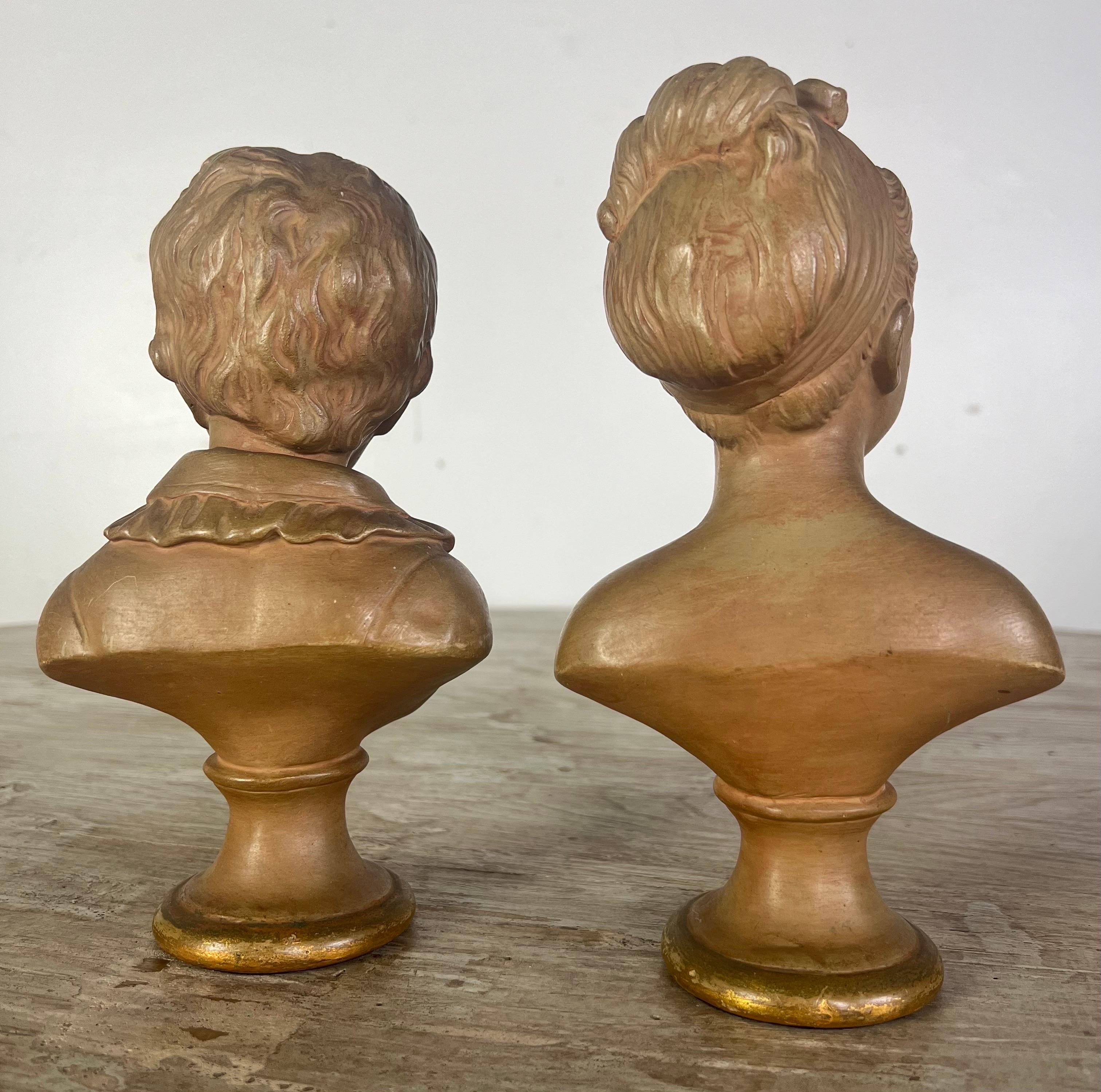 French Pair of Petite Borghese Terra Cotta Busts C. 1960's For Sale