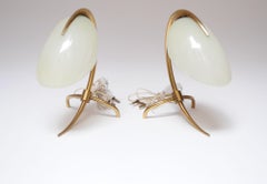 Pair of Petite Brass and Glass Tripod Bedside / Table Lamps by Oscar Torlasco