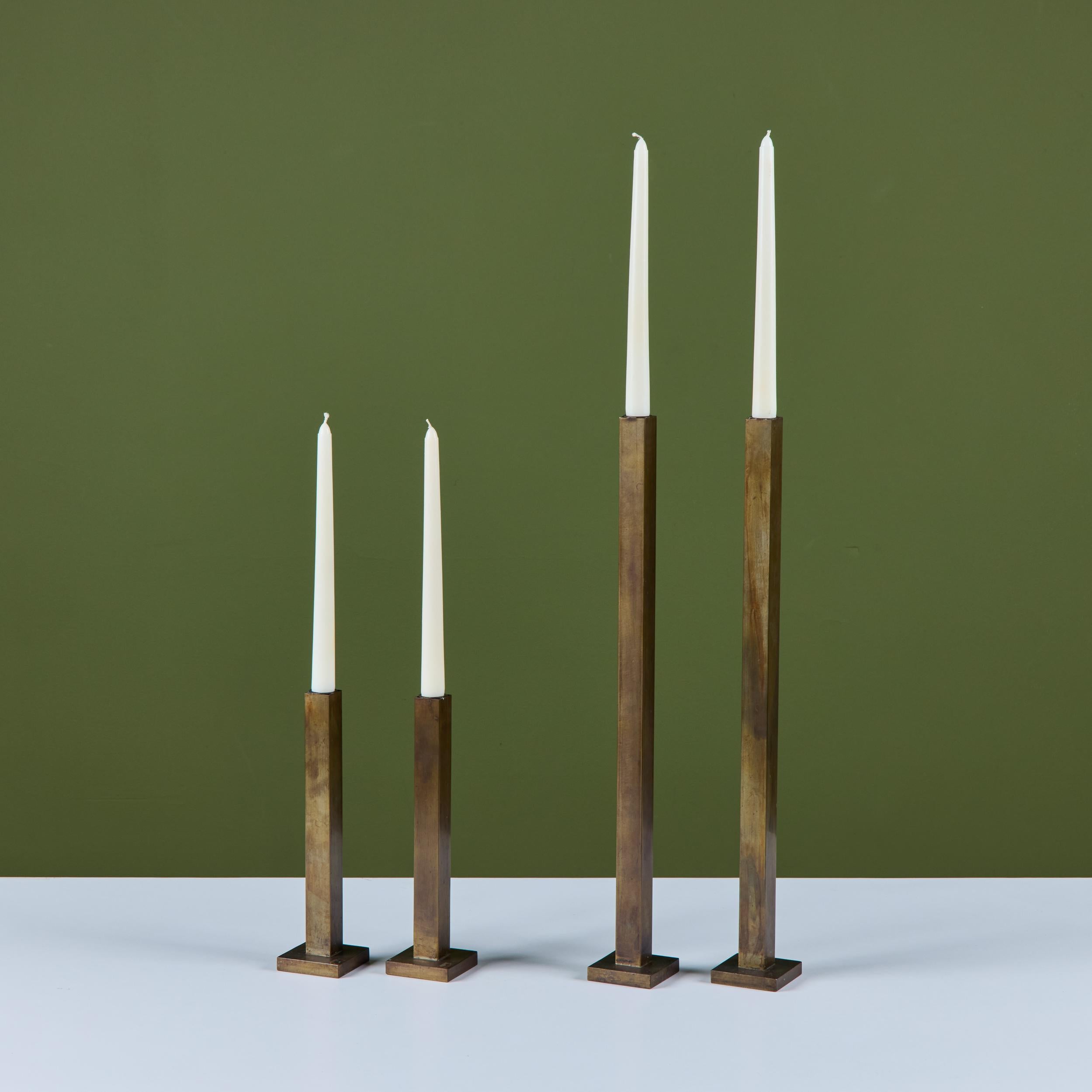 Minimalist Pair of Petite Brass Candlesticks by Martha Sturdy For Sale