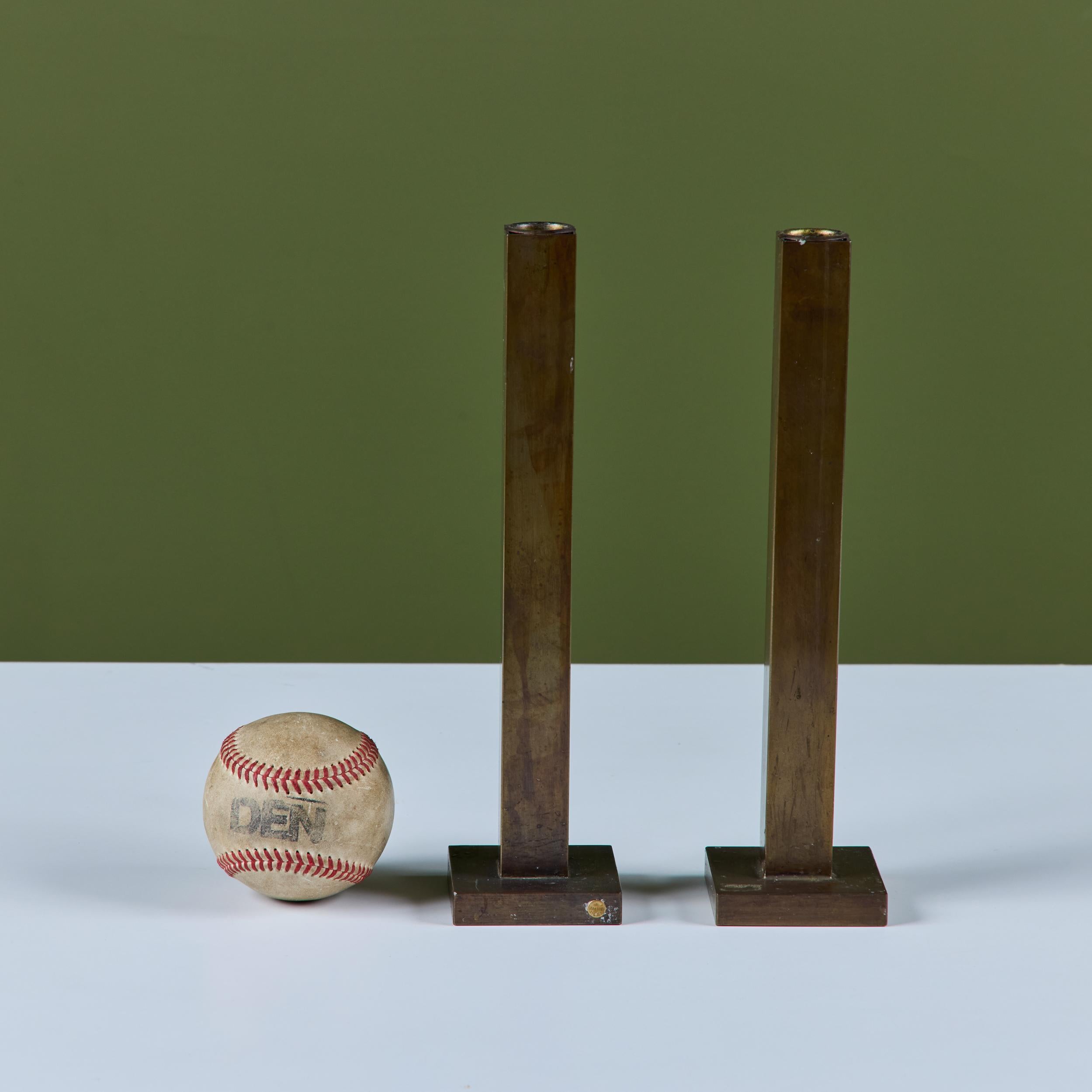 Canadian Pair of Petite Brass Candlesticks by Martha Sturdy For Sale