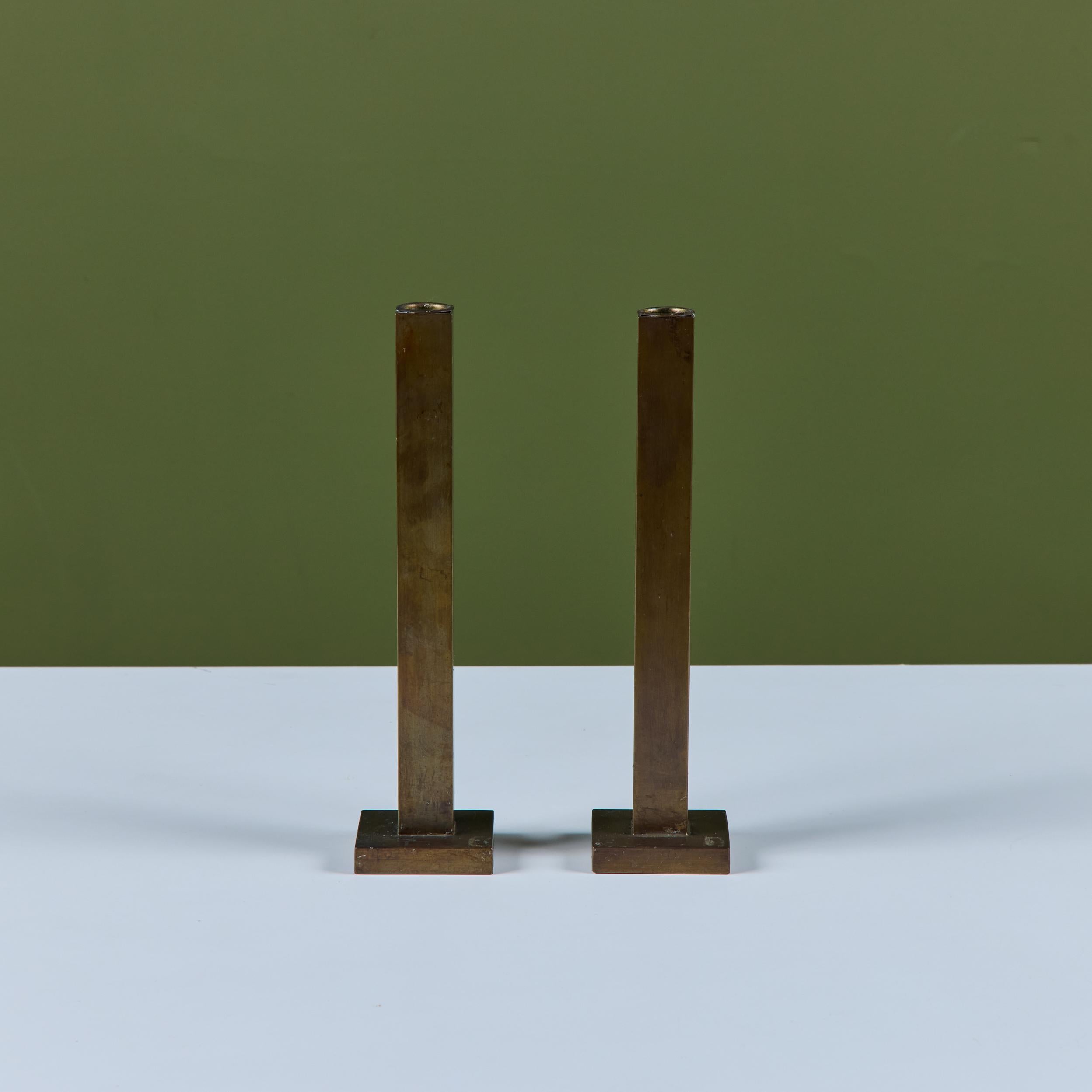 20th Century Pair of Petite Brass Candlesticks by Martha Sturdy For Sale