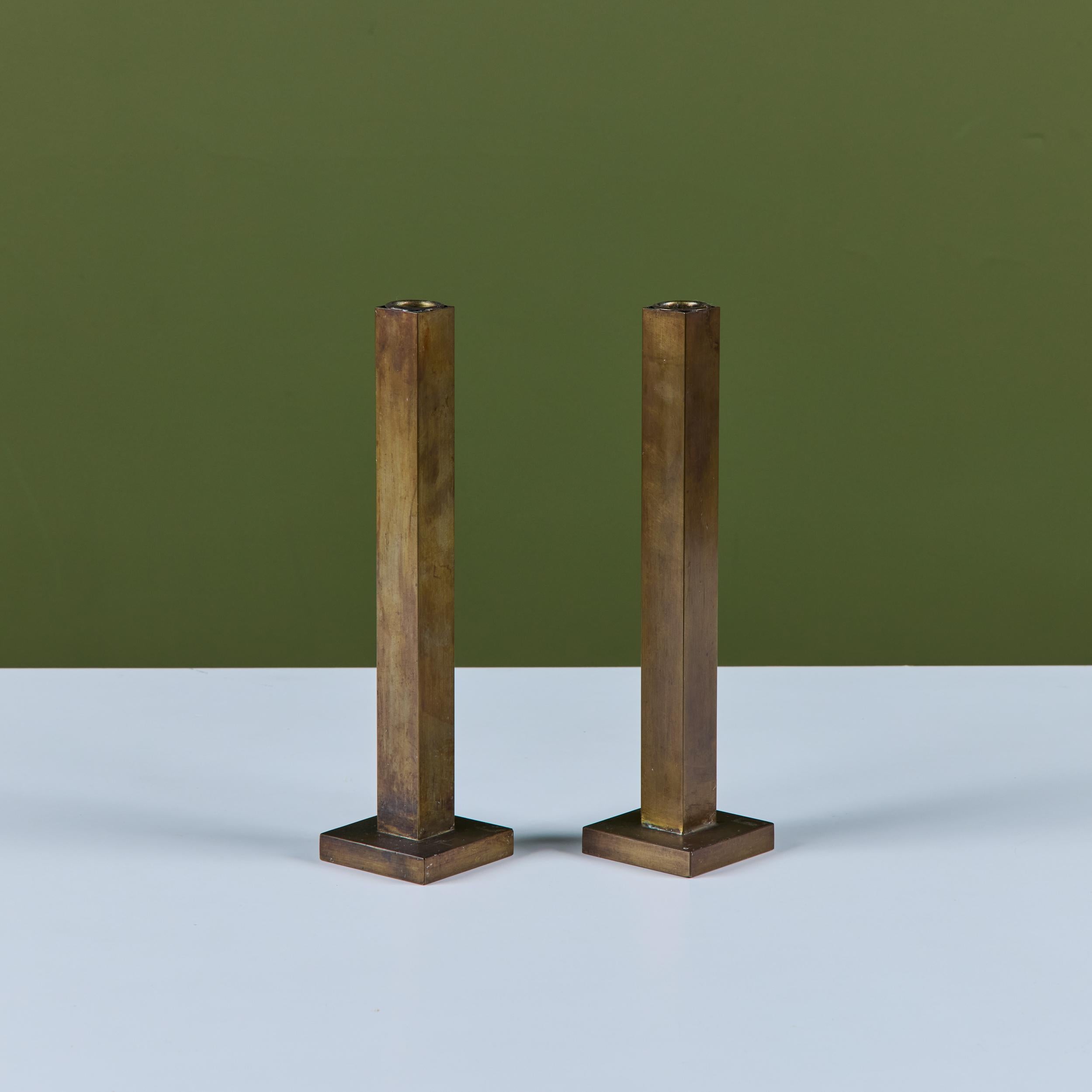 Pair of Petite Brass Candlesticks by Martha Sturdy For Sale 1
