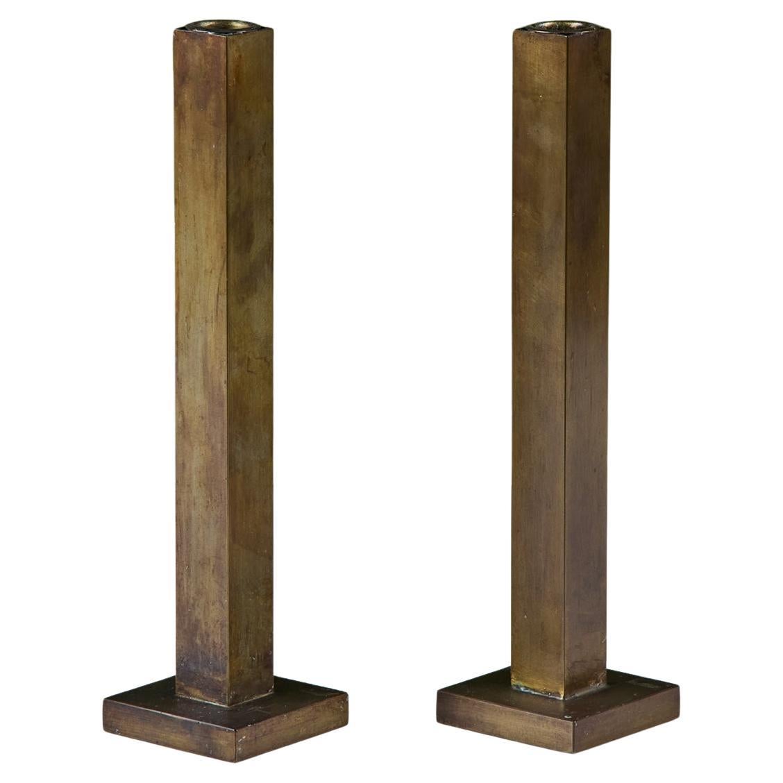 Pair of Petite Brass Candlesticks by Martha Sturdy For Sale