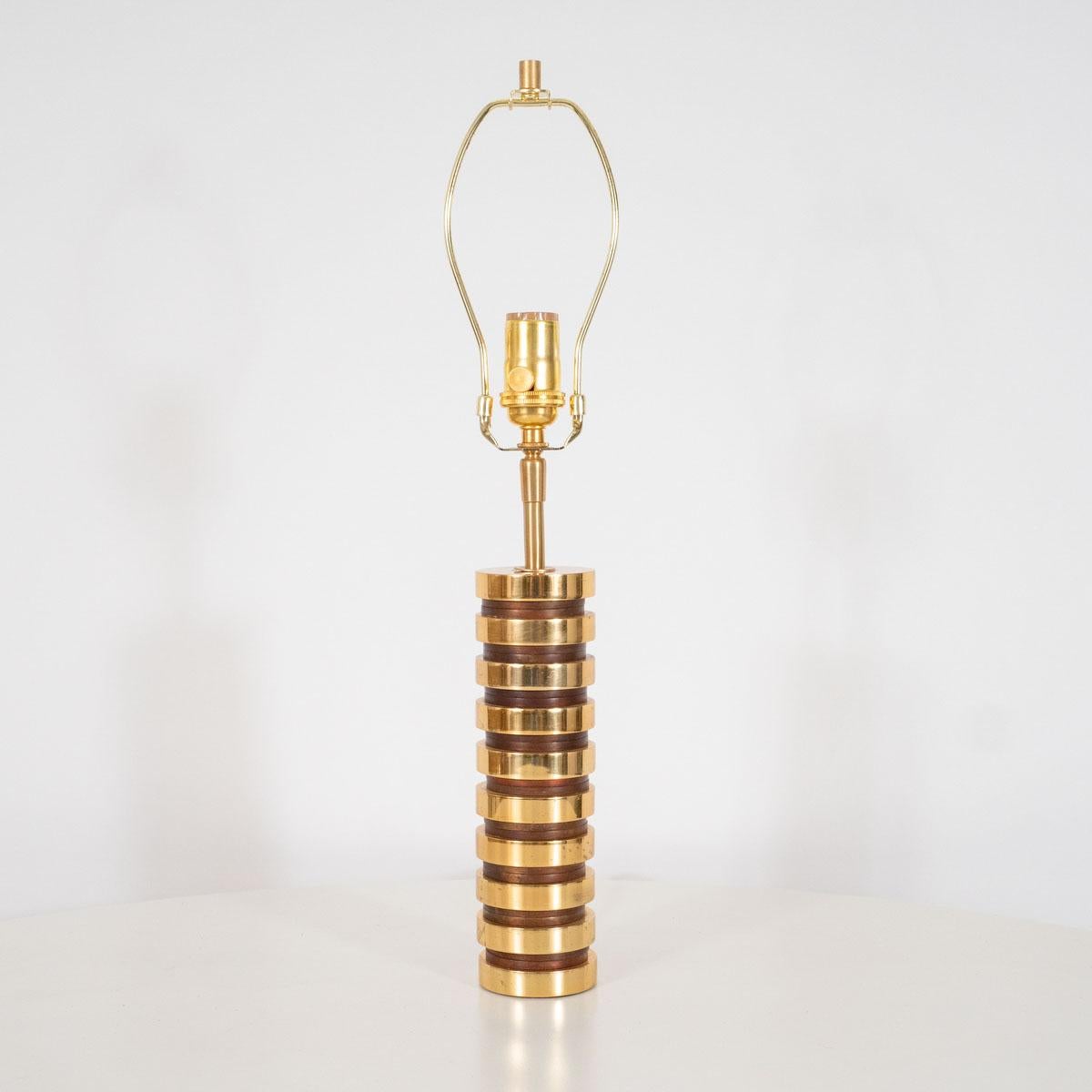 Modern Pair of Petite Brass Cylinder Lamps