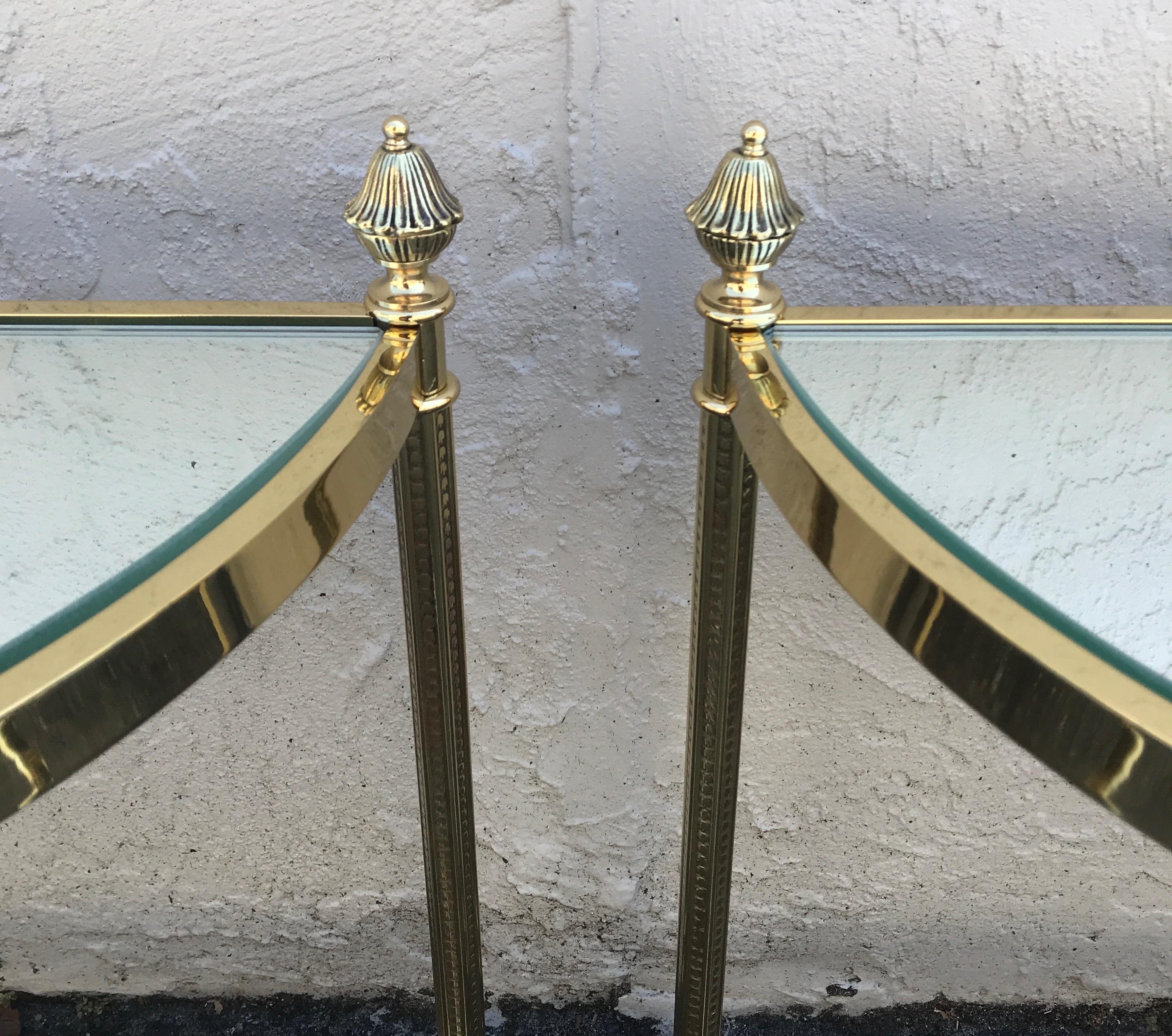 Pair of Petite Brass Demi Lune Tables by Maison Jansen For Sale 5