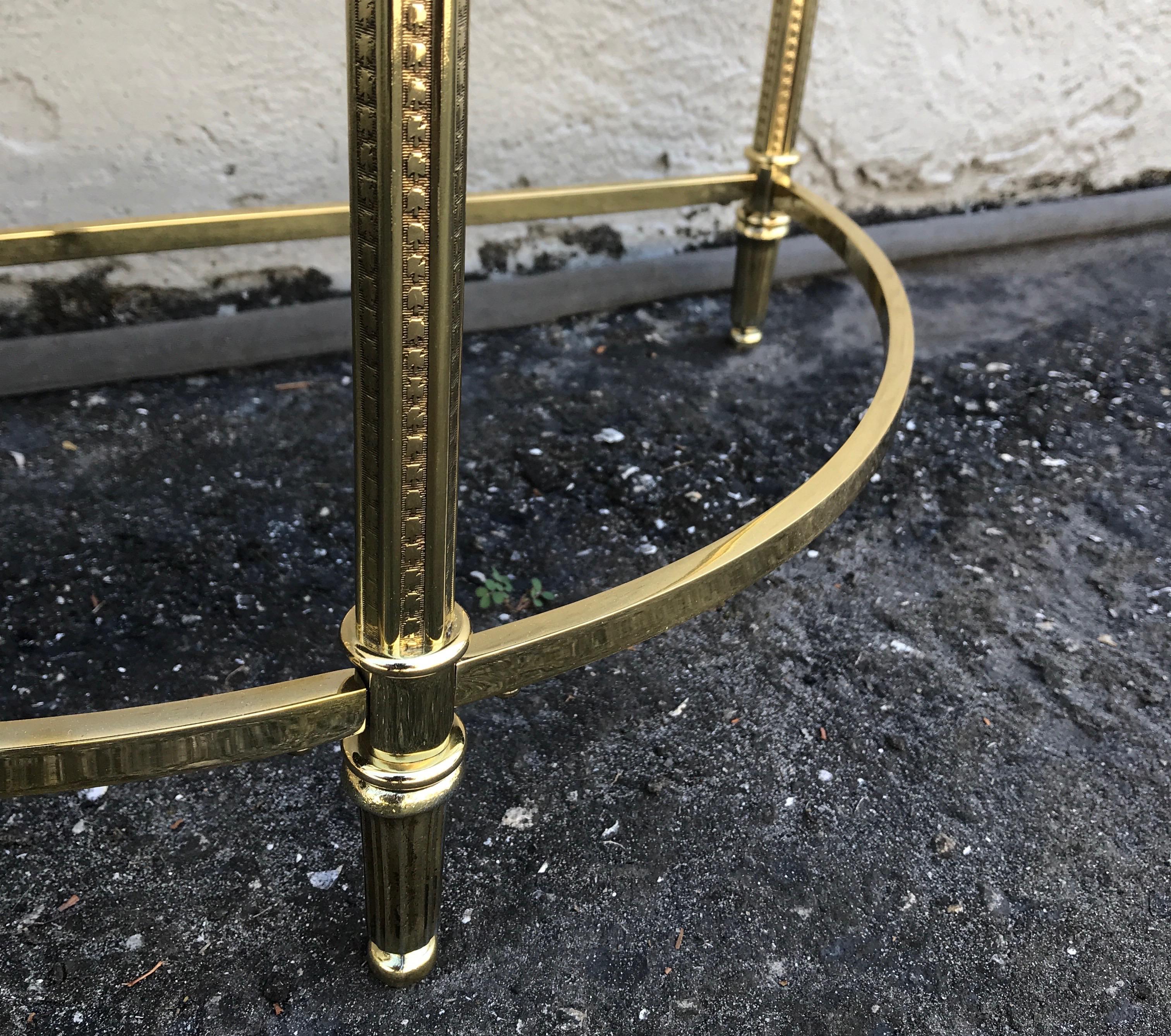 Pair of Petite Brass Demi Lune Tables by Maison Jansen For Sale 8