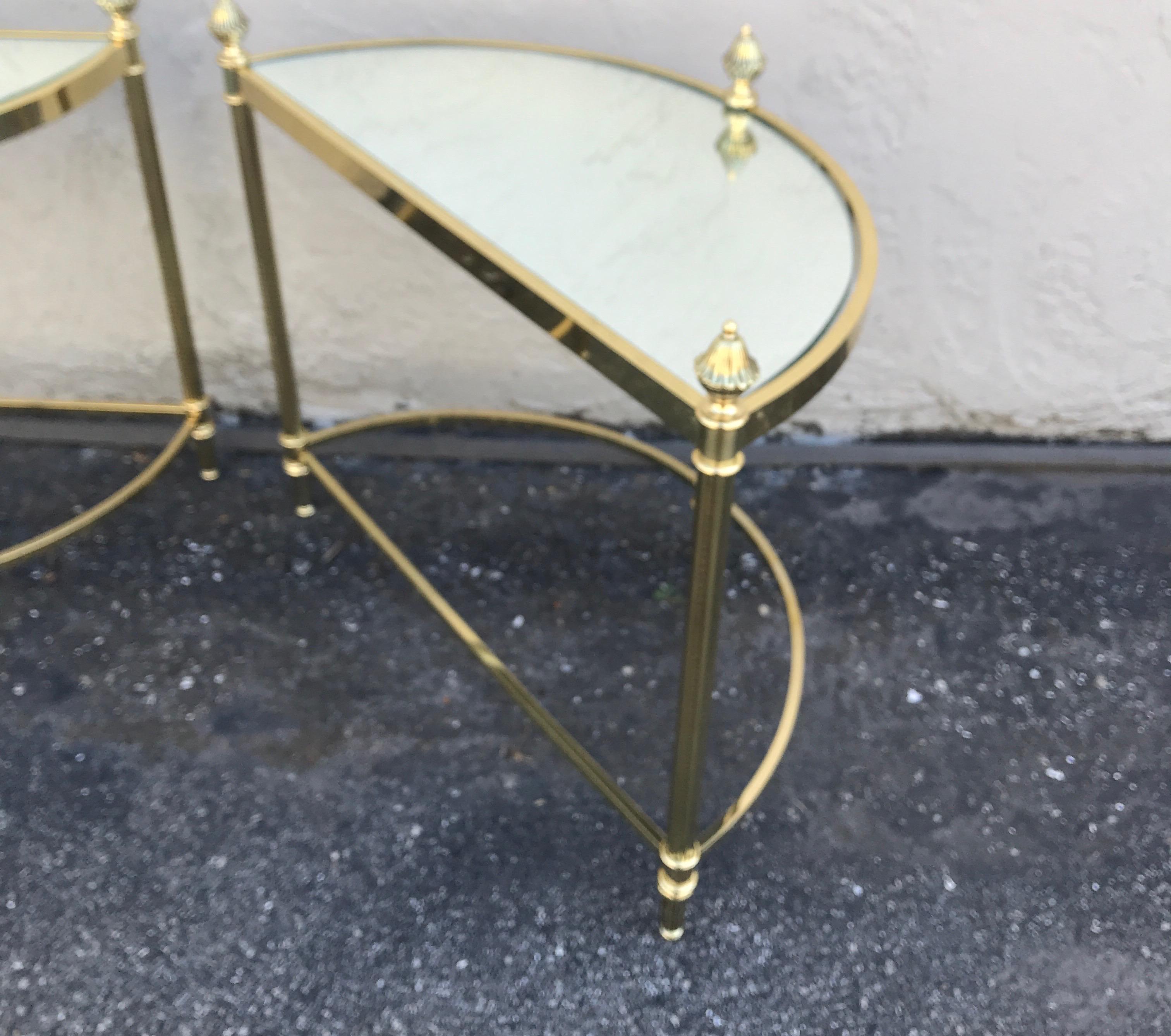 Pair of Petite Brass Demi Lune Tables by Maison Jansen For Sale 14