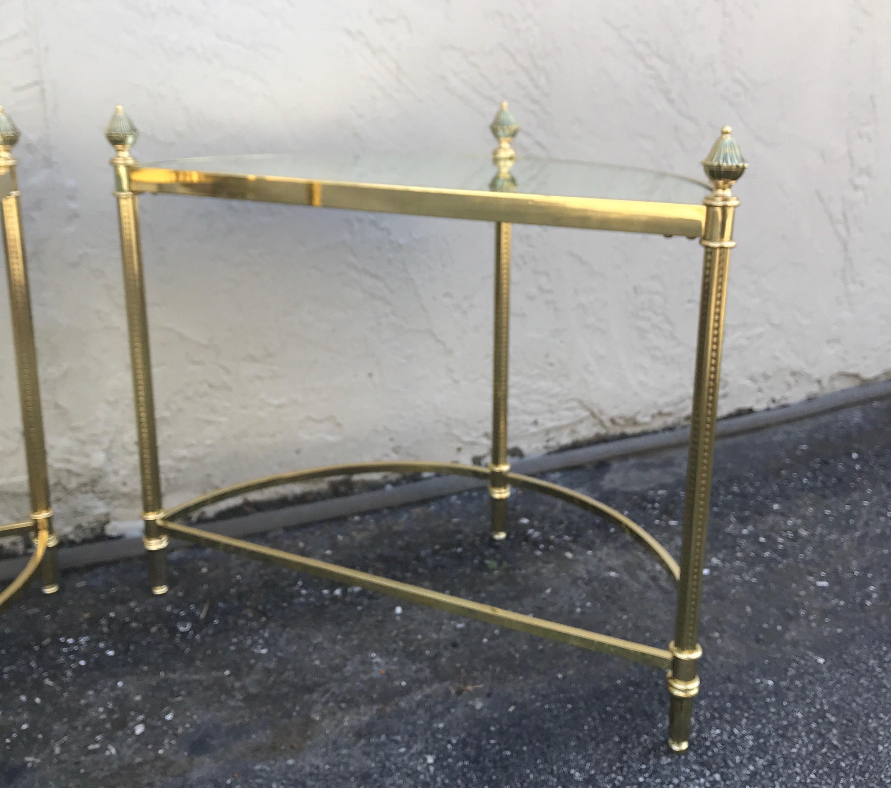 Pair of Petite Brass Demi Lune Tables by Maison Jansen For Sale 15