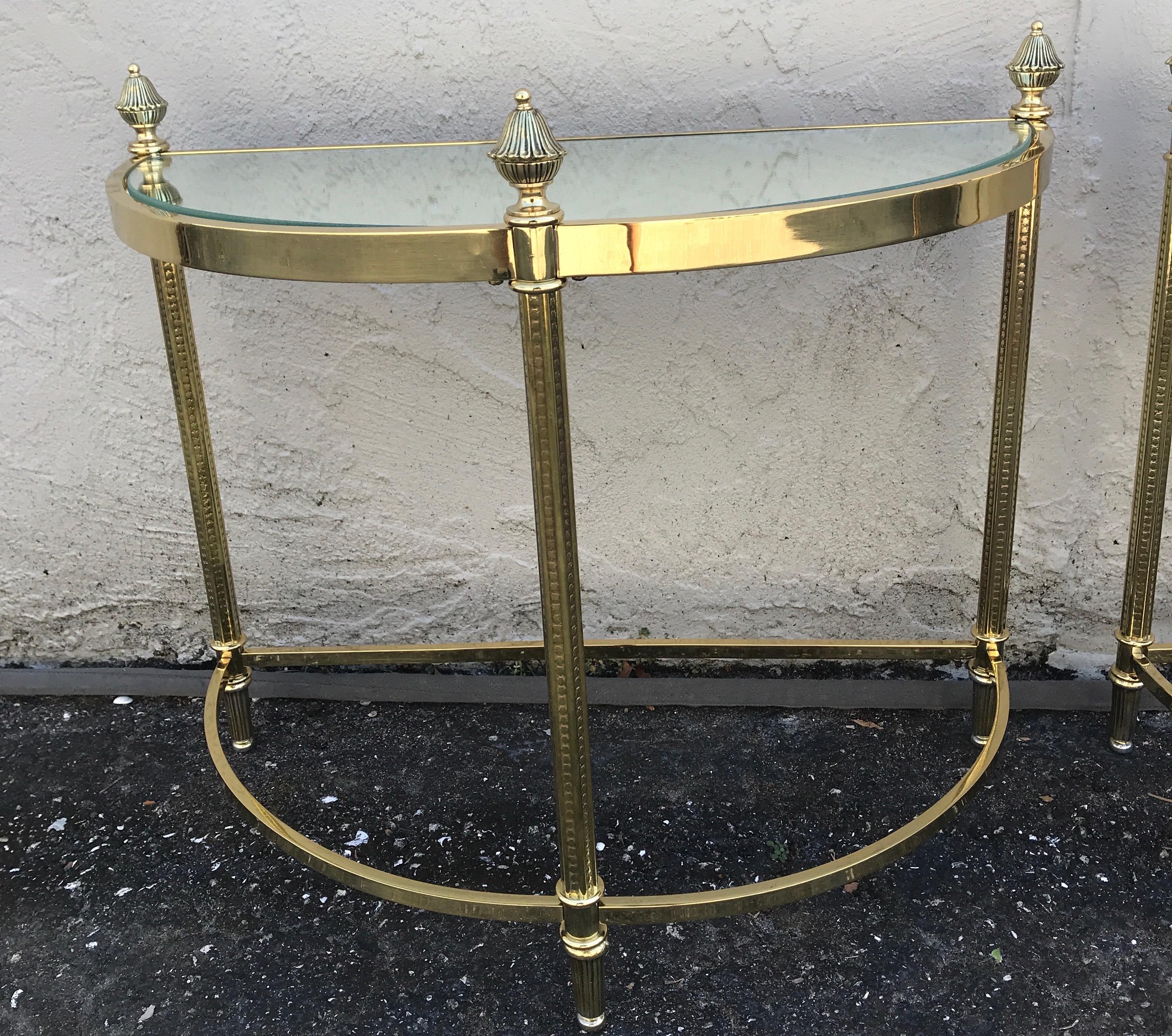 Pair of Petite Brass Demi Lune Tables by Maison Jansen For Sale 2