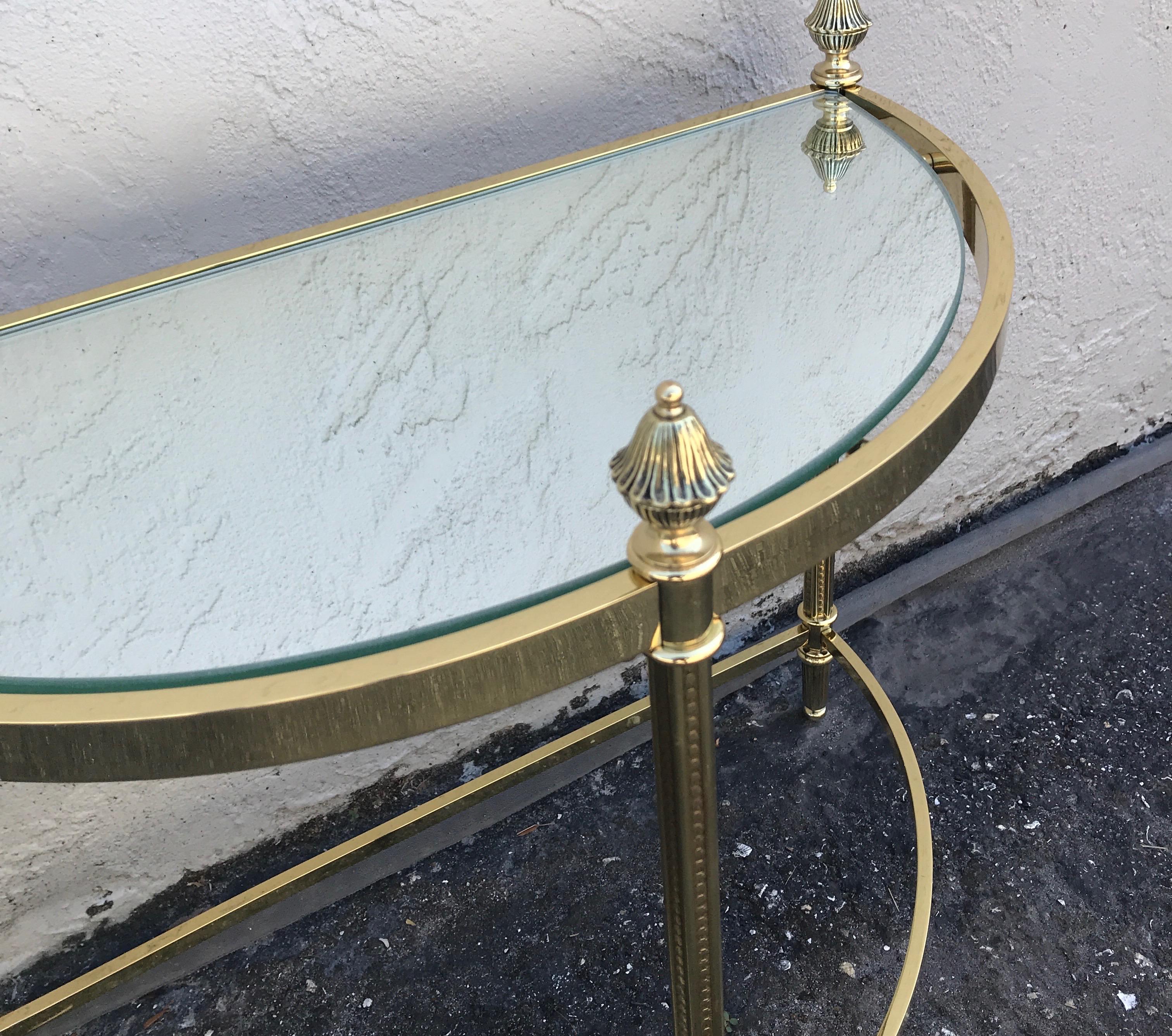 Pair of Petite Brass Demi Lune Tables by Maison Jansen For Sale 3