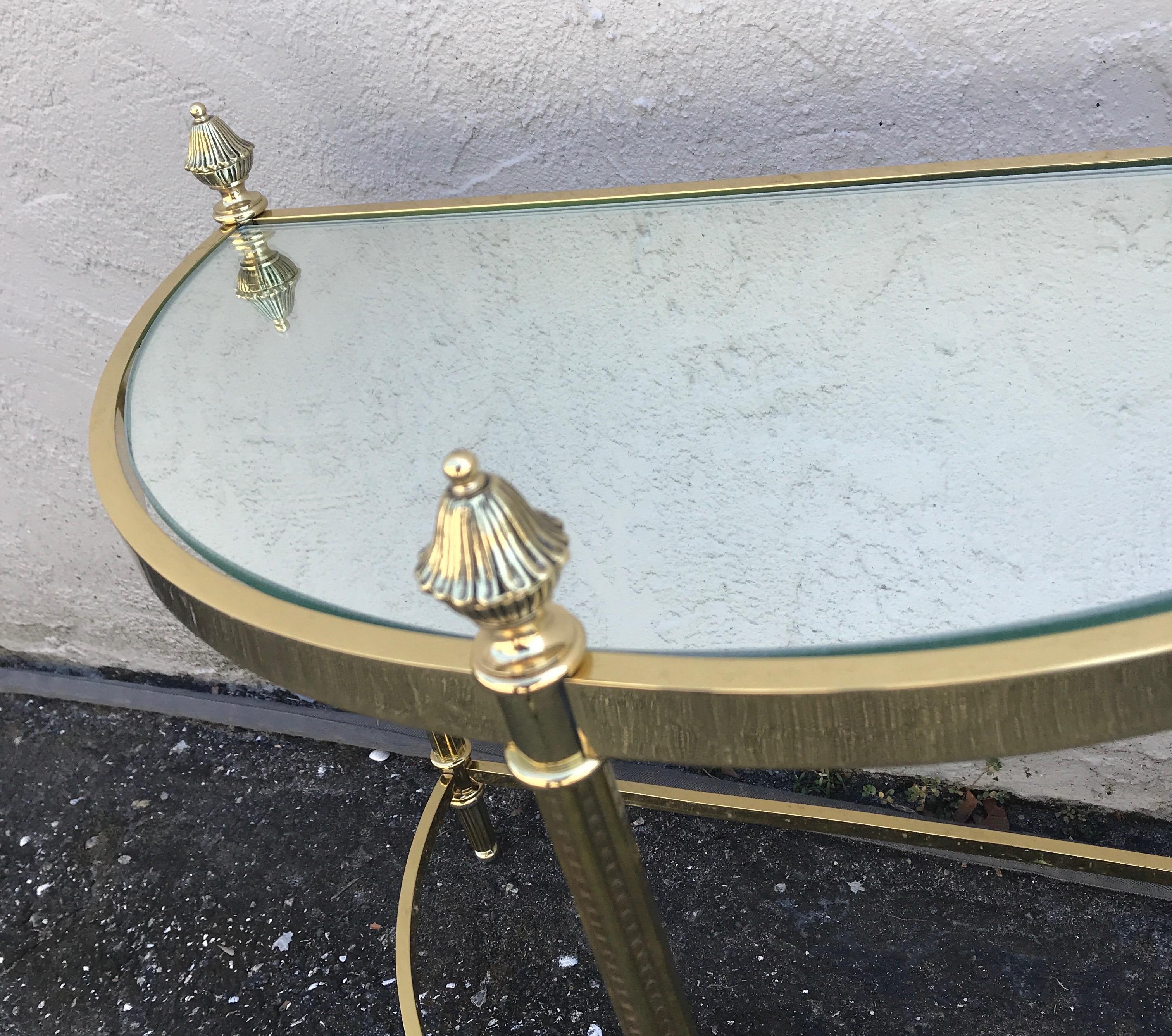 Pair of Petite Brass Demi Lune Tables by Maison Jansen For Sale 4