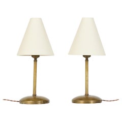 Pair of Petite Brass Lamps with Pedestal Base