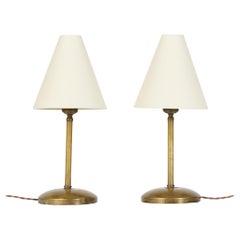 Pair of Petite Brass Lamps with Pedestal Base
