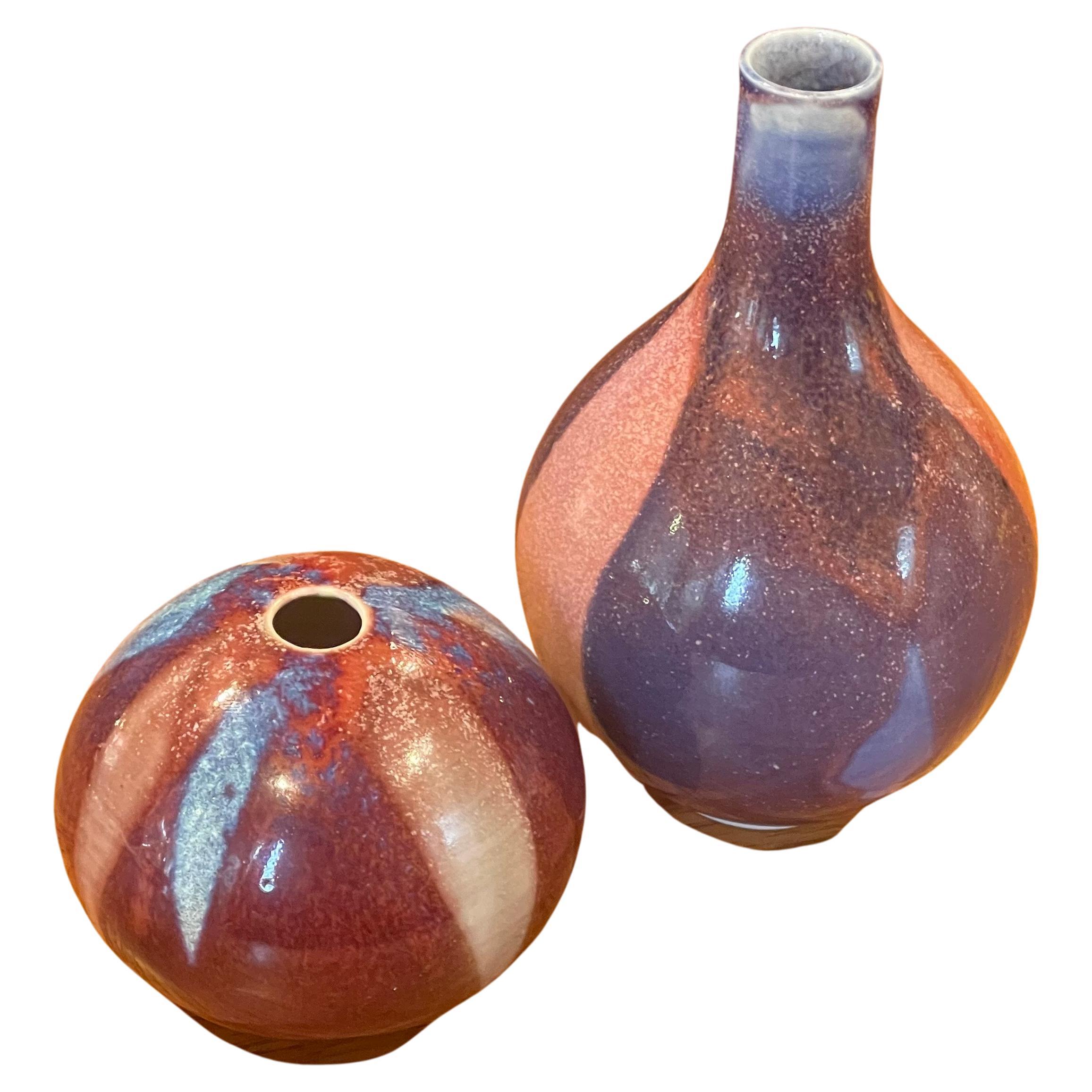 Pair of Petite California Studio Pottery Ceramic Vases by Barbara Moorefield For Sale