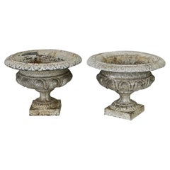 Antique Pair of Petite Cast Iron Urns