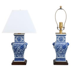 Pair of Petite Chinese Blue and White Lamps