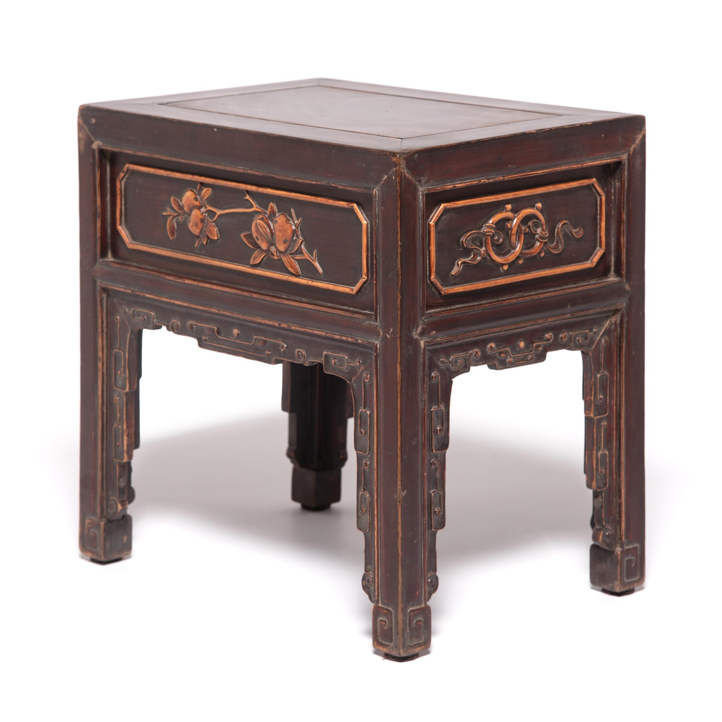 Qing Pair of Petite Chinese Display Tables with Boxwood Inlay, c. 1850