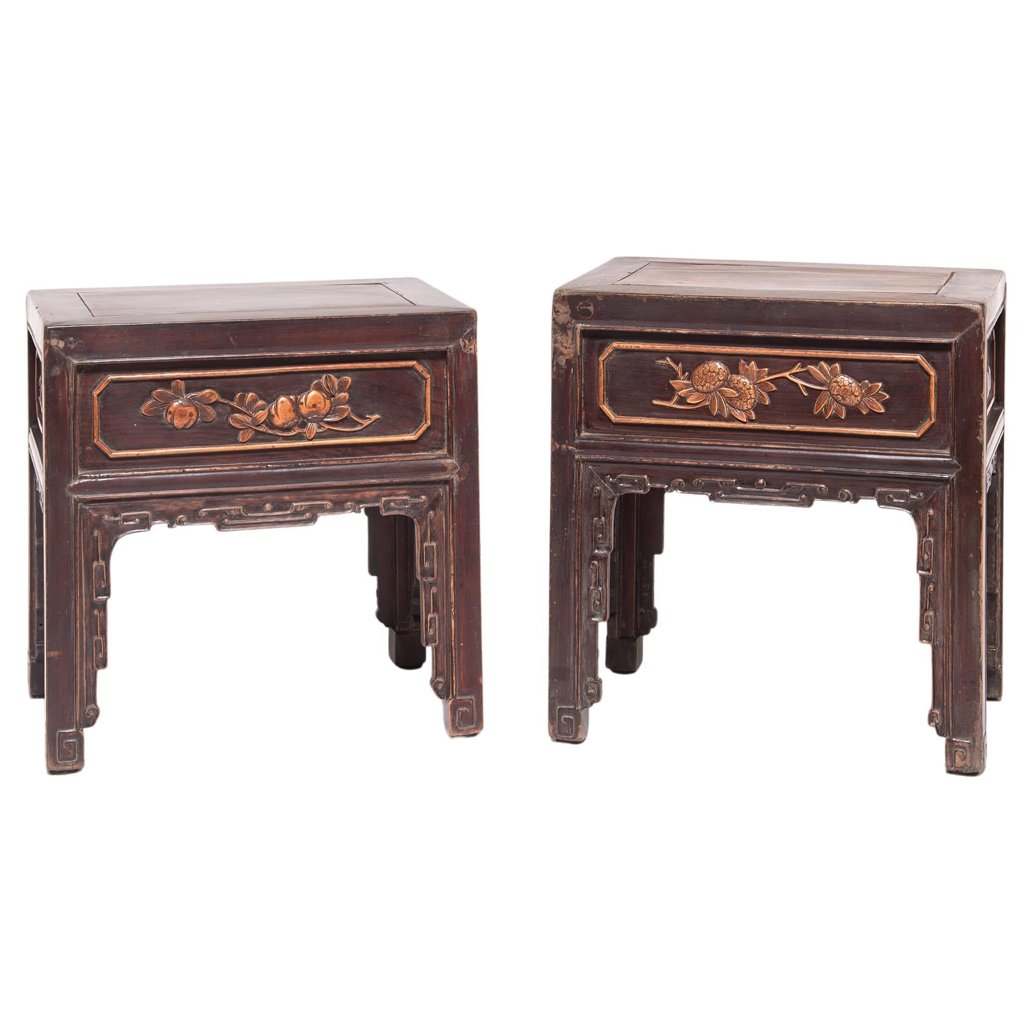 Pair of Petite Chinese Display Tables with Boxwood Inlay, c. 1850