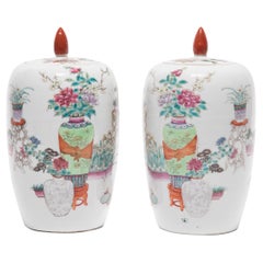 Pair of Petite Chinese Famille Rose Ginger Jars, c. 1900
