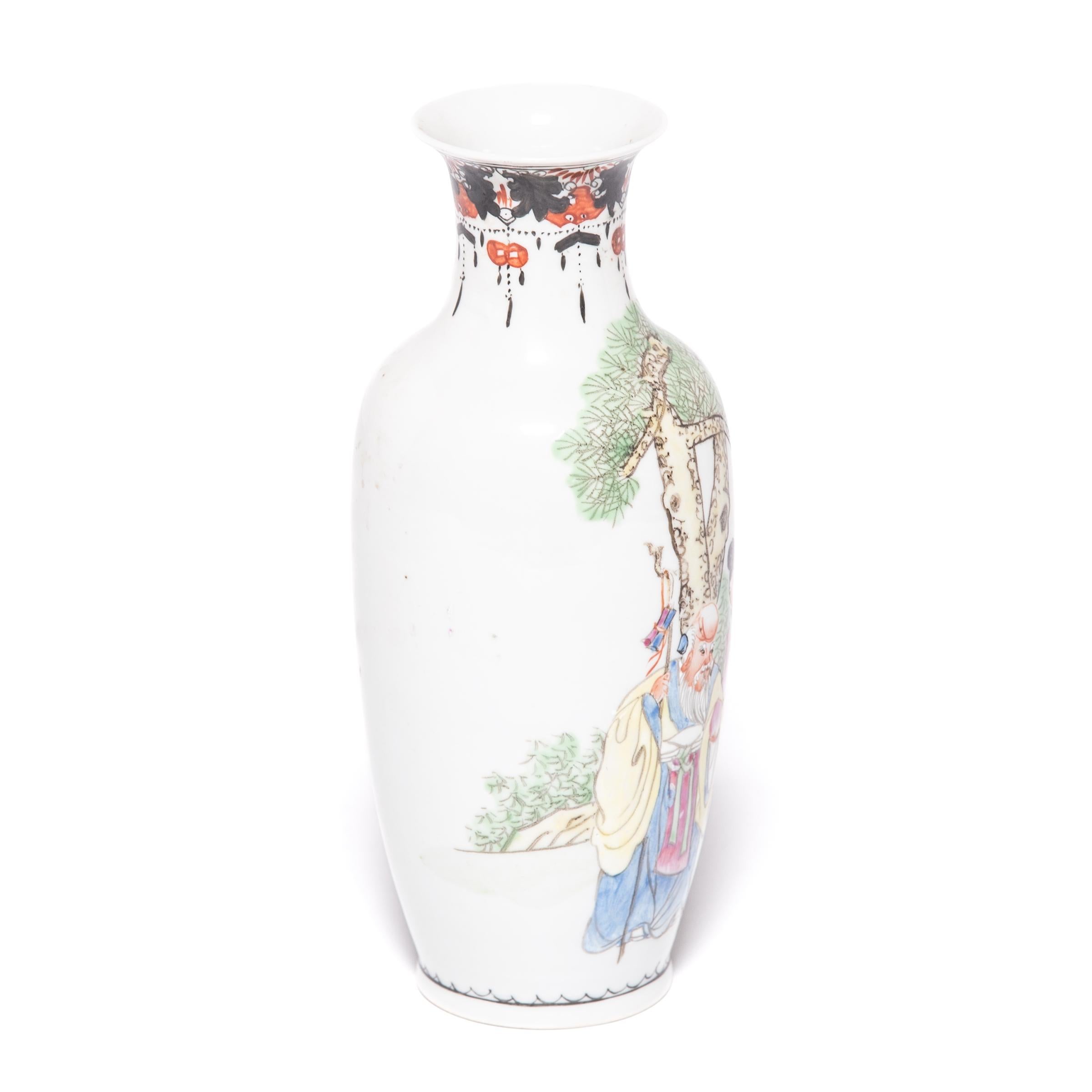 Pair of Petite Chinese Famille Rose Longevity Vases, c. 1900 For Sale 3