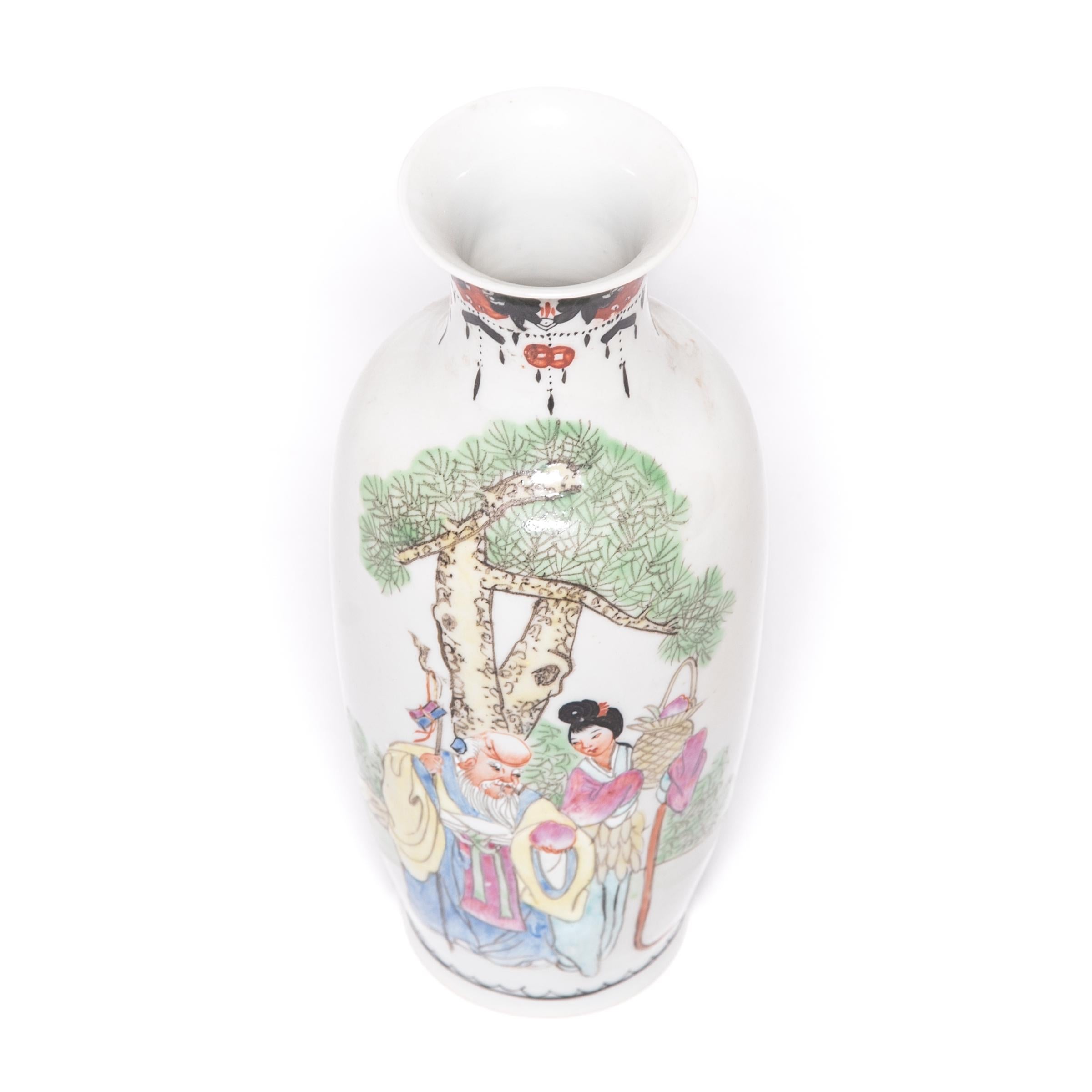 Pair of Petite Chinese Famille Rose Longevity Vases, c. 1900 For Sale 4