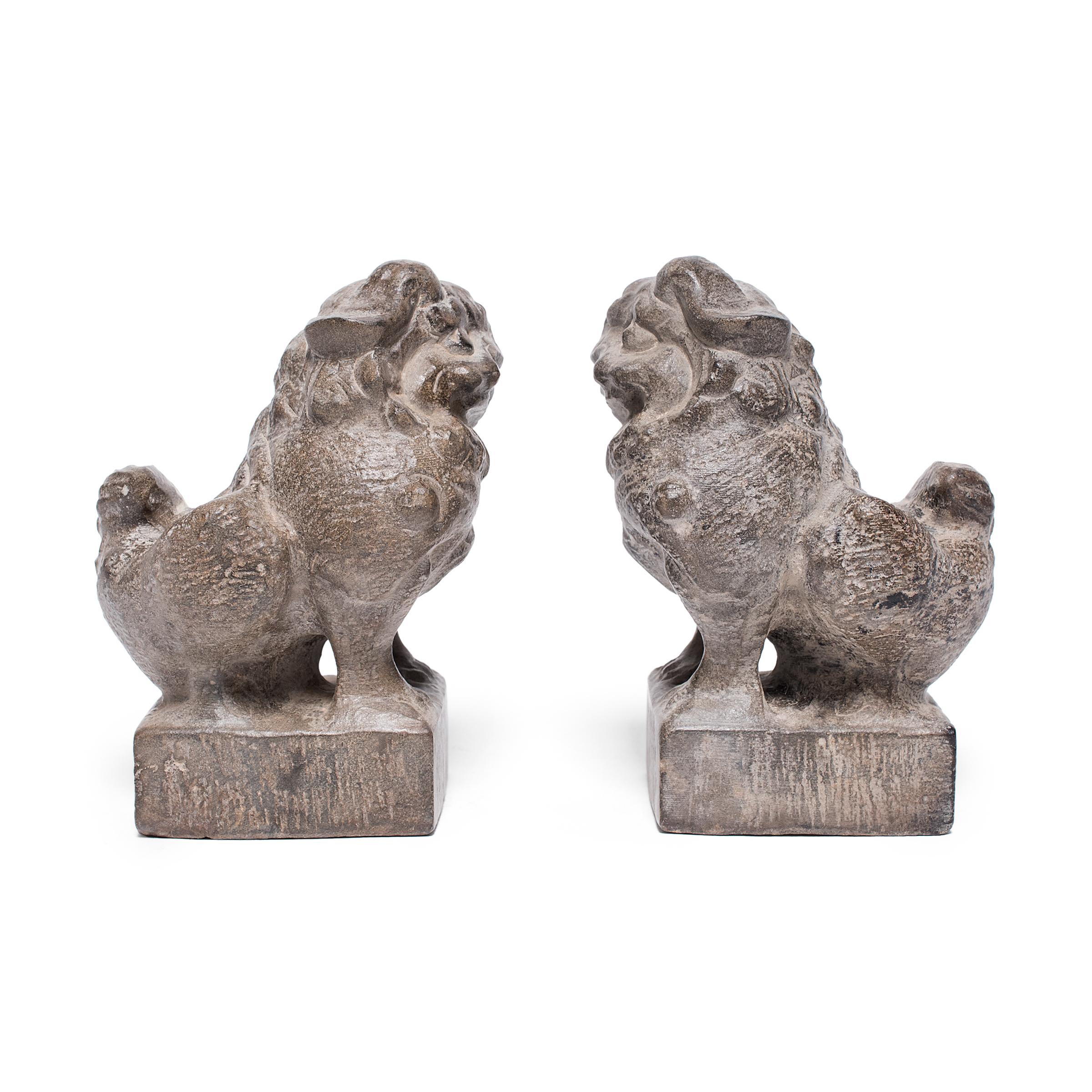 Contemporary Pair of Petite Chinese Fu Dog Guardians For Sale