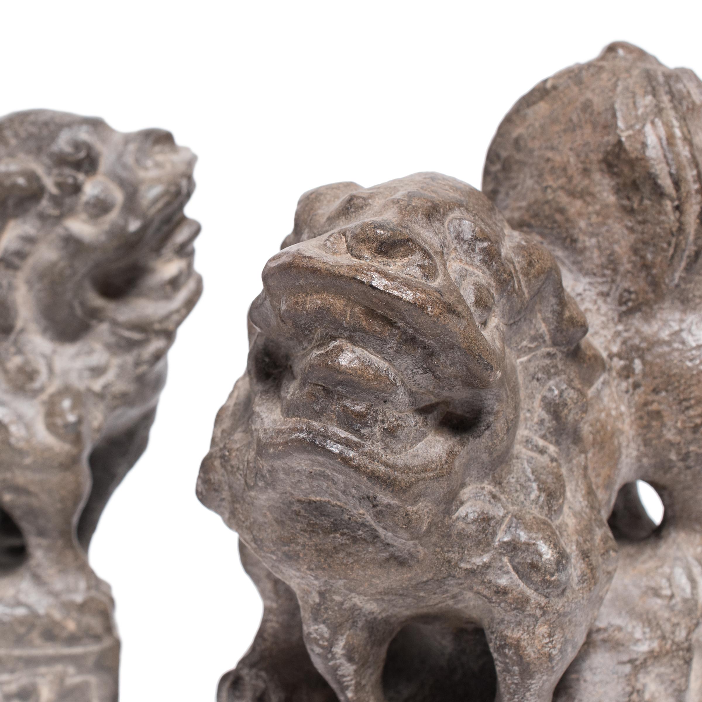 Contemporary Pair of Petite Chinese Fu Dog Guardians For Sale
