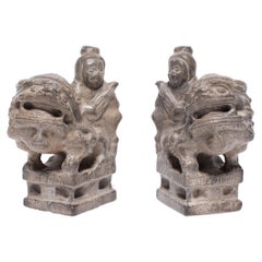 Pair of Petite Chinese Fu Dog Guardians with Riders