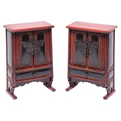 Pair of Petite Chinese Red Lacquer Butterfly Chests, c. 1900