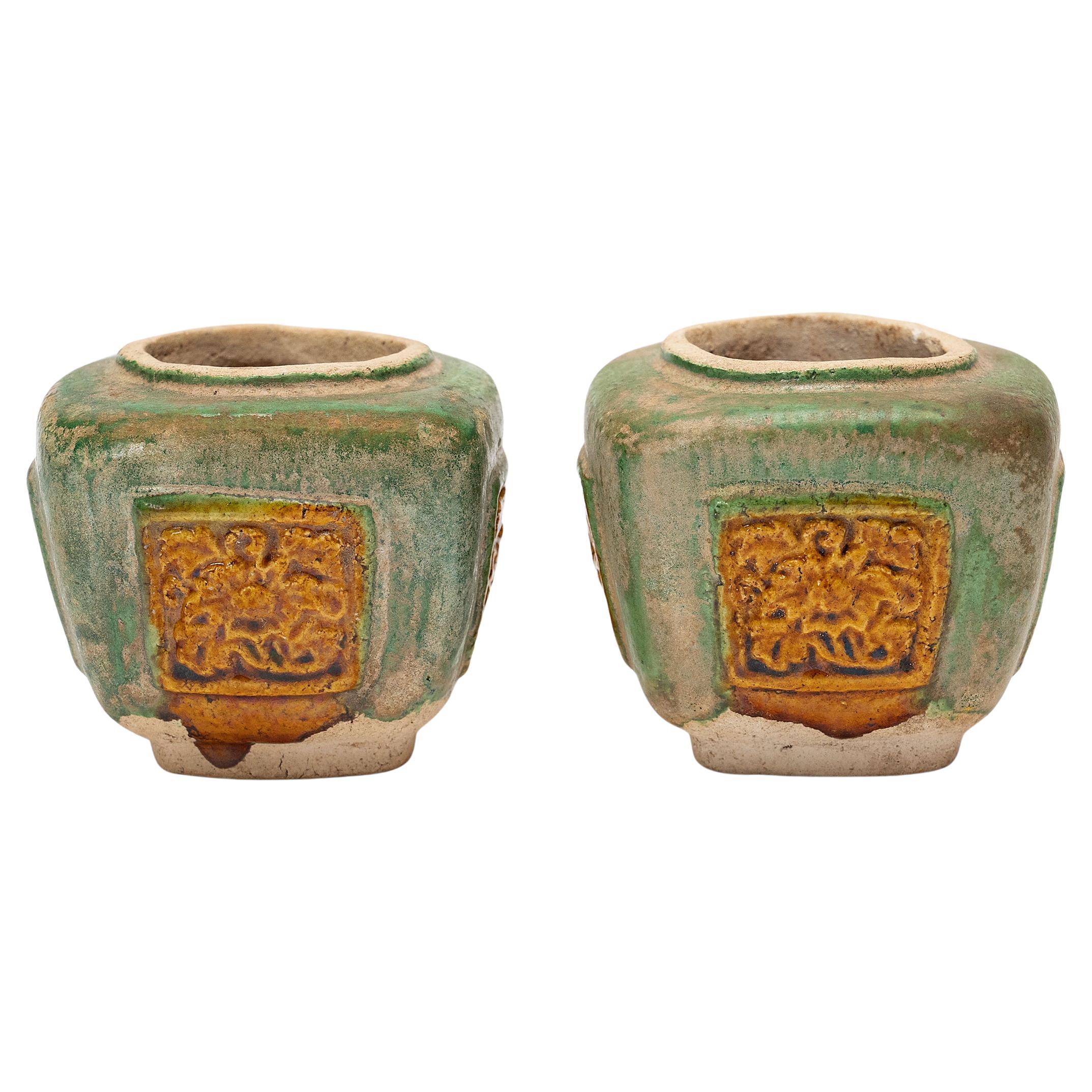 Pair of Petite Chinese Sancai Spice Jars