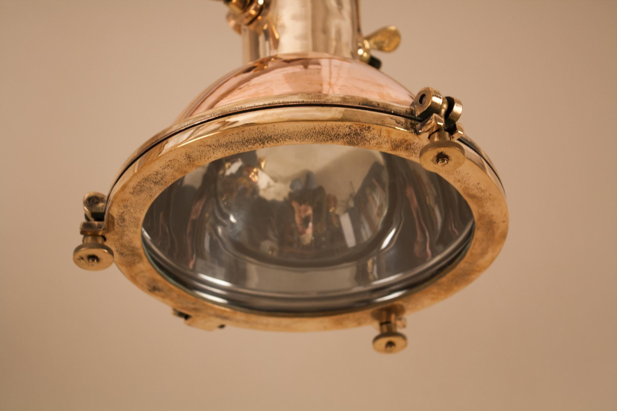 20th Century Pair of Petite Copper and Brass Nautical Pendant Lights