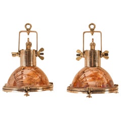 Vintage Pair of Petite Copper and Brass Nautical Pendant Lights