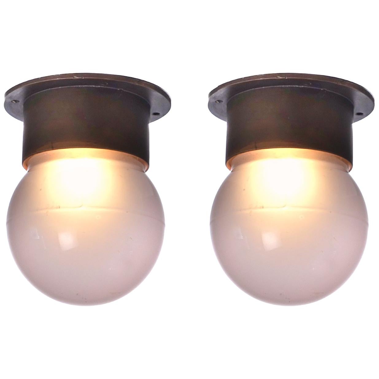 Pair of Petite Cruise Ship Deck Flush Mount Lamps