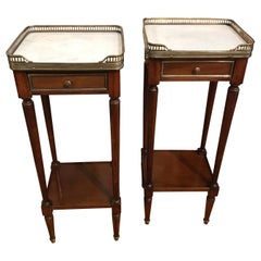 Pair of Petite Directoire Style Marble-Top Galleried Side Tables
