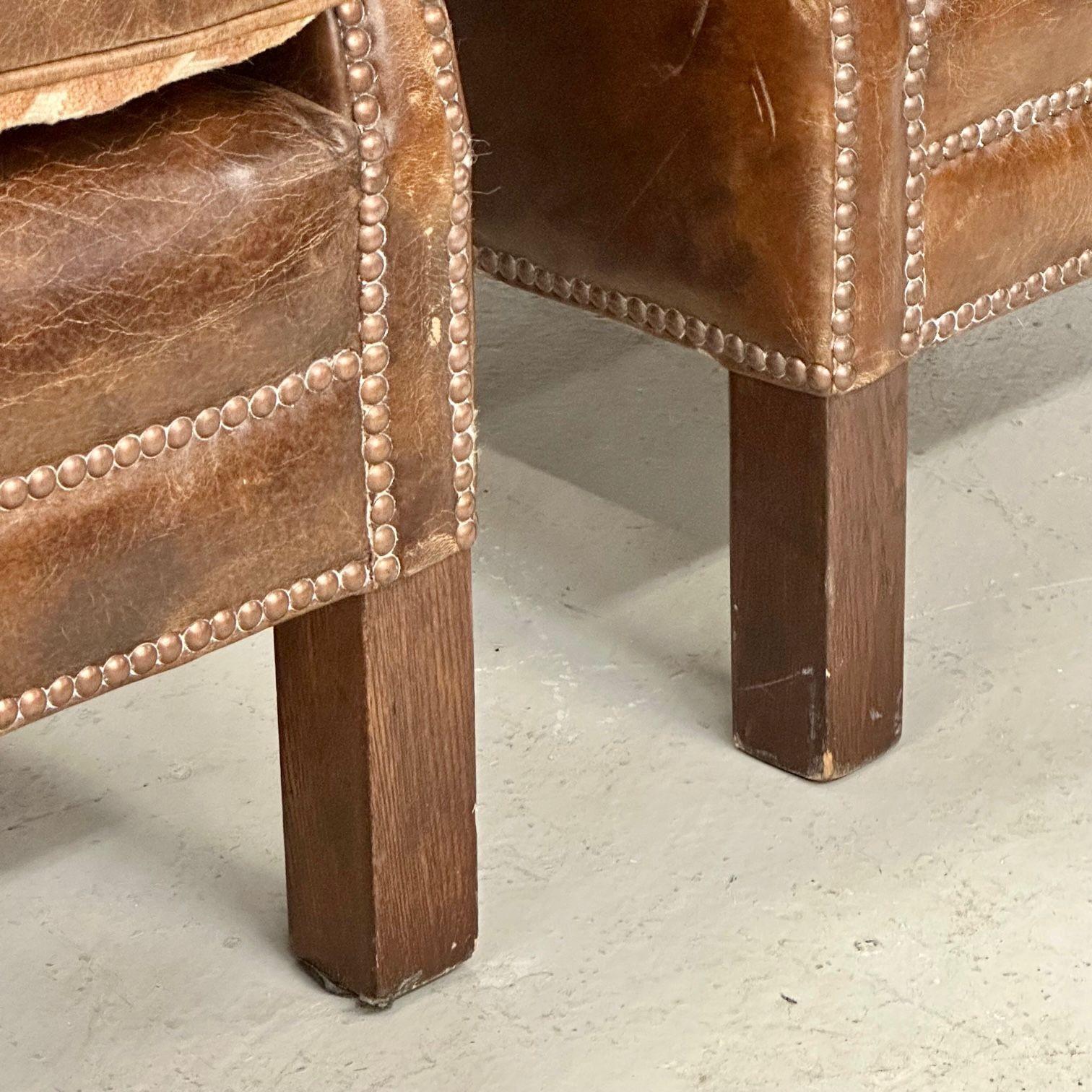 Pair of Petite Distressed Leather Club / Lounge / Arm Chairs, Danish Style 5