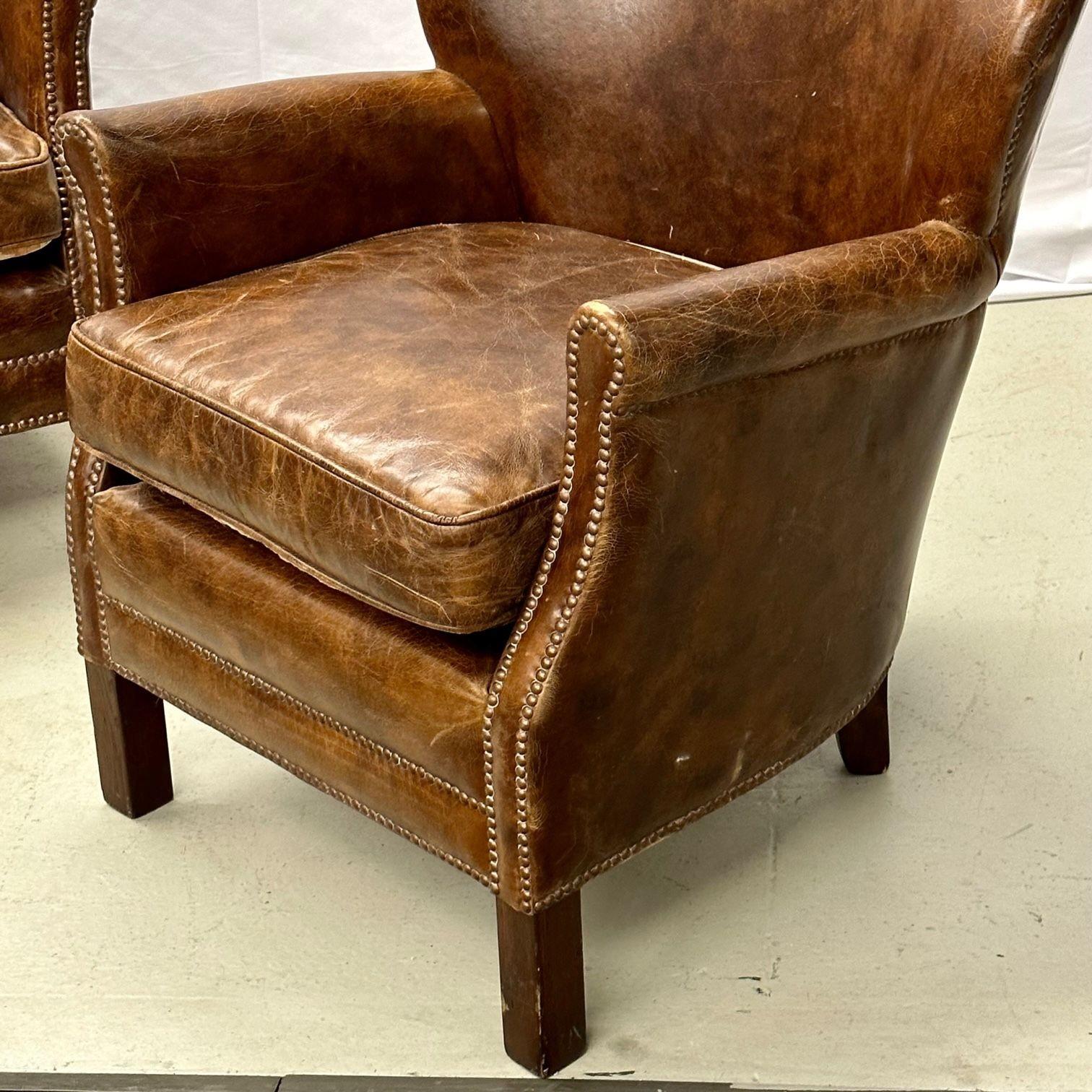 Pair of Petite Distressed Leather Club / Lounge / Arm Chairs, Danish Style 6